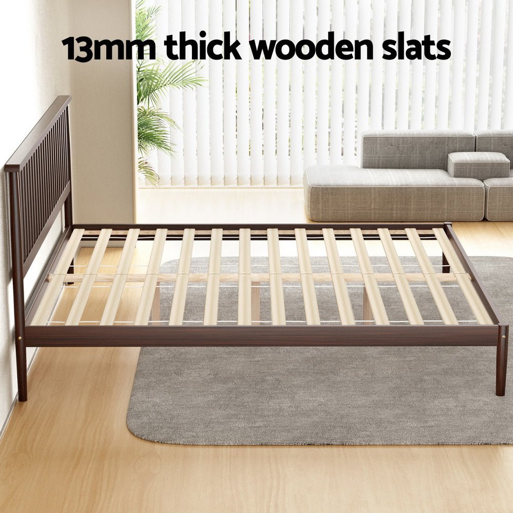 King Size Solid Pinewood Bed Frame with Walnut Finish & Bonita Pillow Top Medium Firm Mattress Set - Perfect for Master Bedrooms, Guest Rooms, and Dormitories