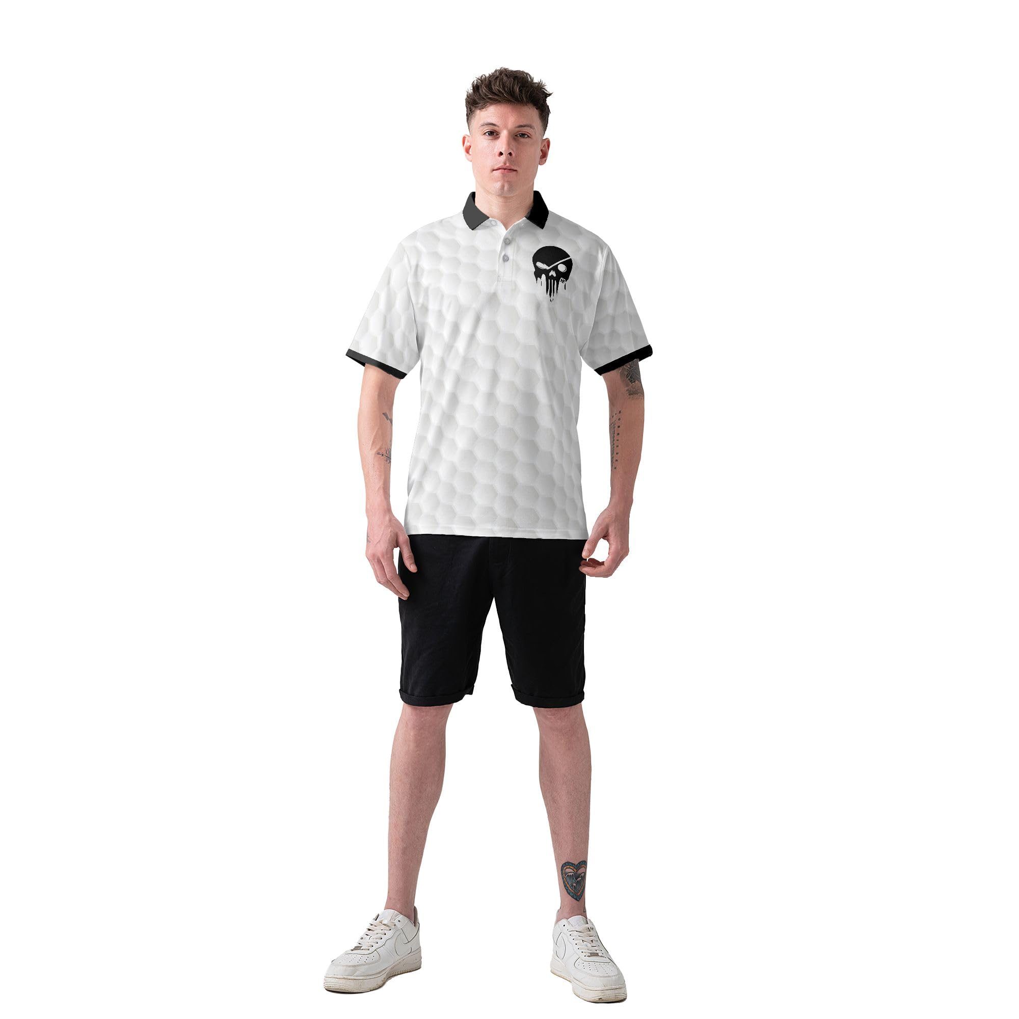 HYPERFAVOR Men's Black & White Skull Print Quick-Dry Golf Polo Shirt - Breathable Short Sleeve Performance Golf Shirt for Men - Perfect for Golfing, Casual Wear & Outdoor Activities
