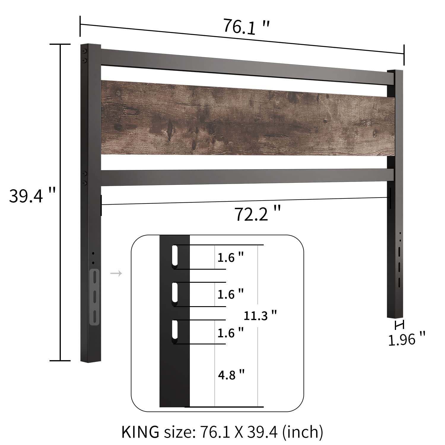 Sturdy Wooden Headboard with Metal Slats - Rustic Style, Easy Assembly for Twin XL/Queen/King Size Beds | Perfect for Farmhouse, Industrial & Modern Bedroom Decor