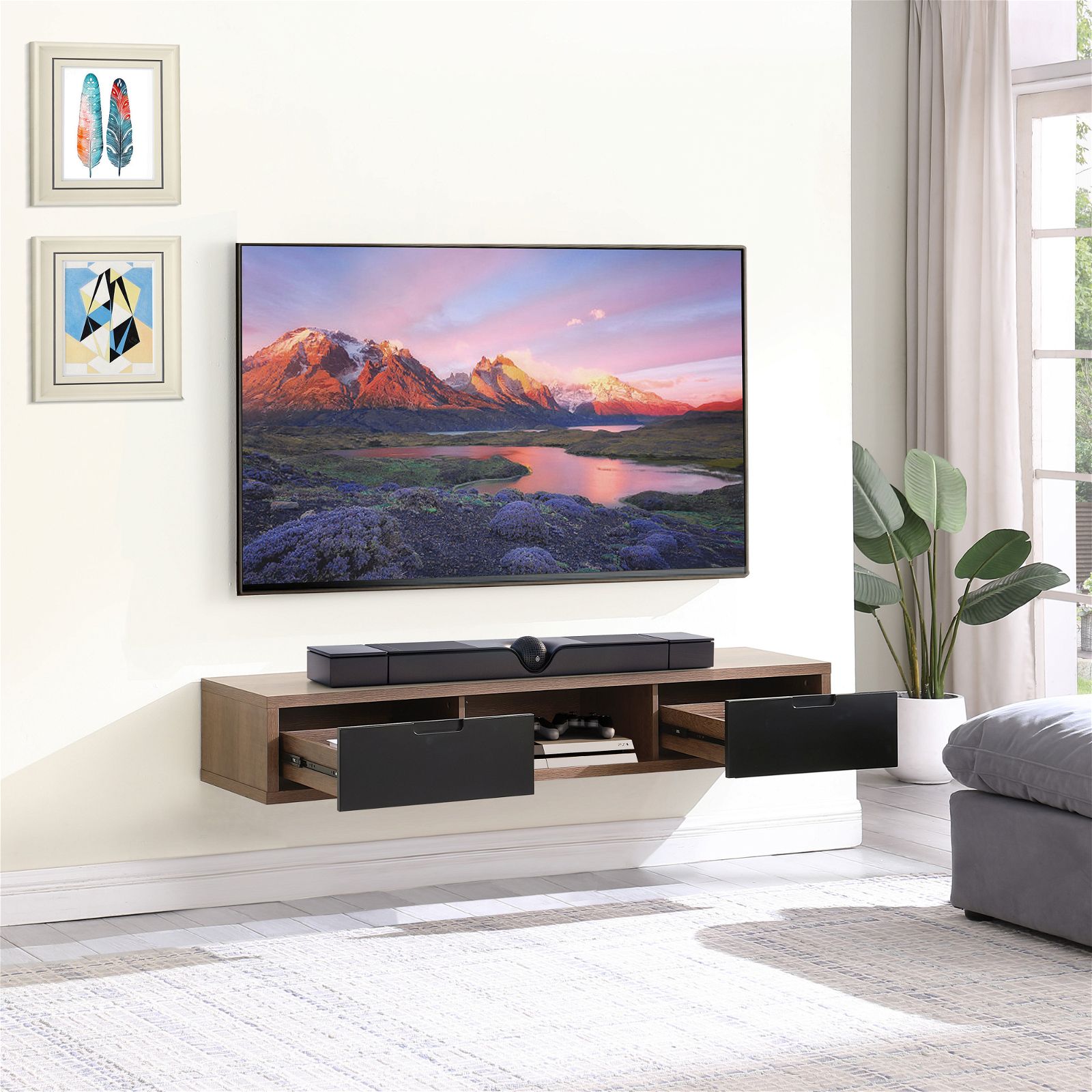 Wall Mounted TV Stand - 1500mm Dark Oak Entertainment Center by Criterion - Perfect for Living Room, Bedroom & Home Theater Setup