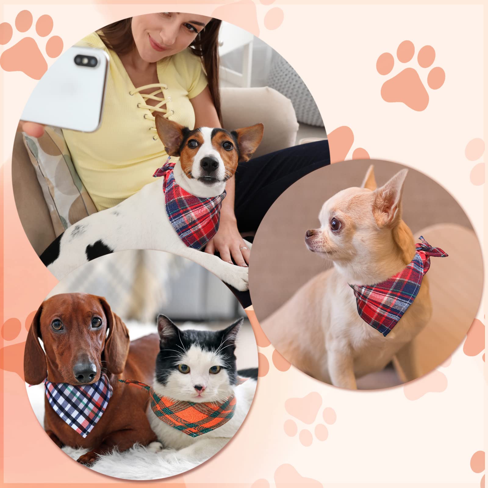 50 Pcs Christmas Plaid Dog Bandanas - Washable & Comfortable Triangle Dog Scarves for Small Medium Large Dogs - Perfect for Holiday Photos, Pet Parties & Festive Gifts (Red/Green)