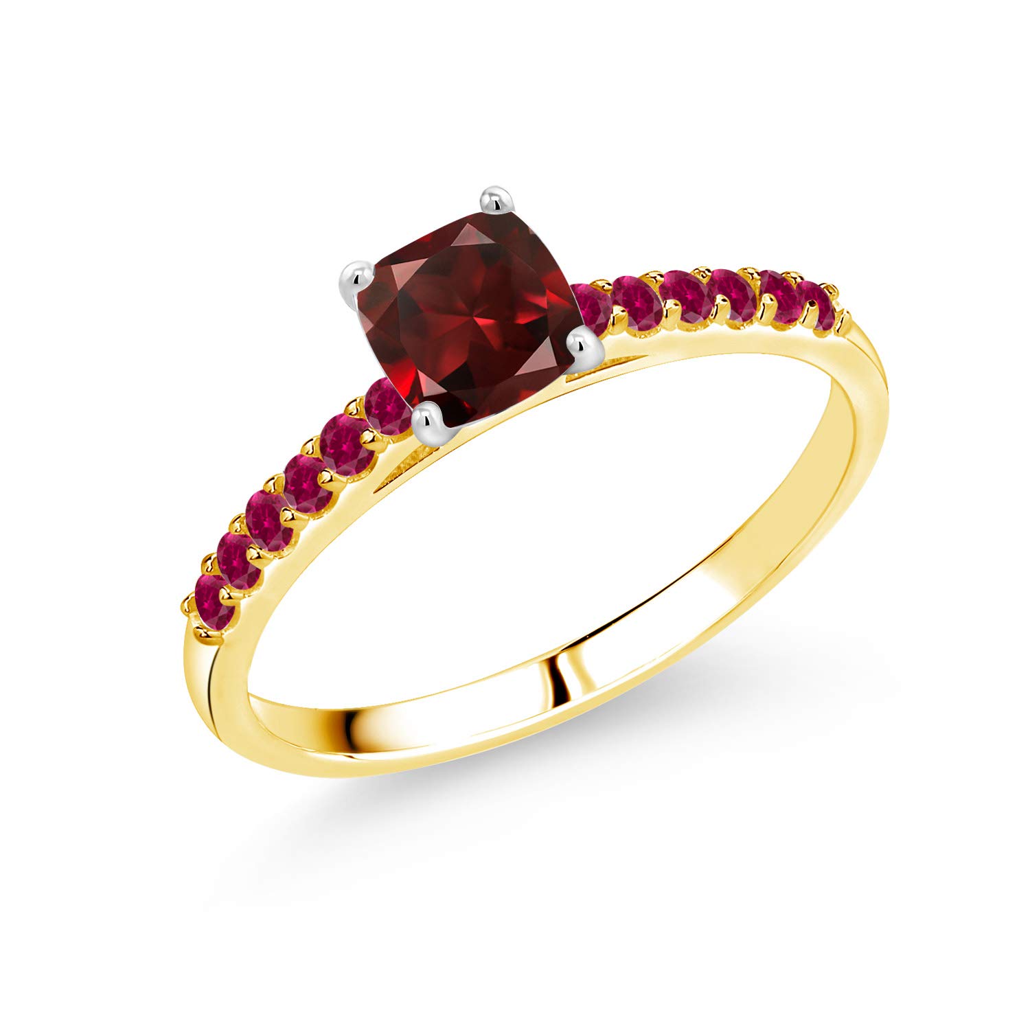 0.98Ct Red Garnet & Created Ruby 10K Yellow Gold Ring with White Gold Prongs | Gemstone Jewelry for Women | Perfect for Anniversary, Engagement & Special Occasions