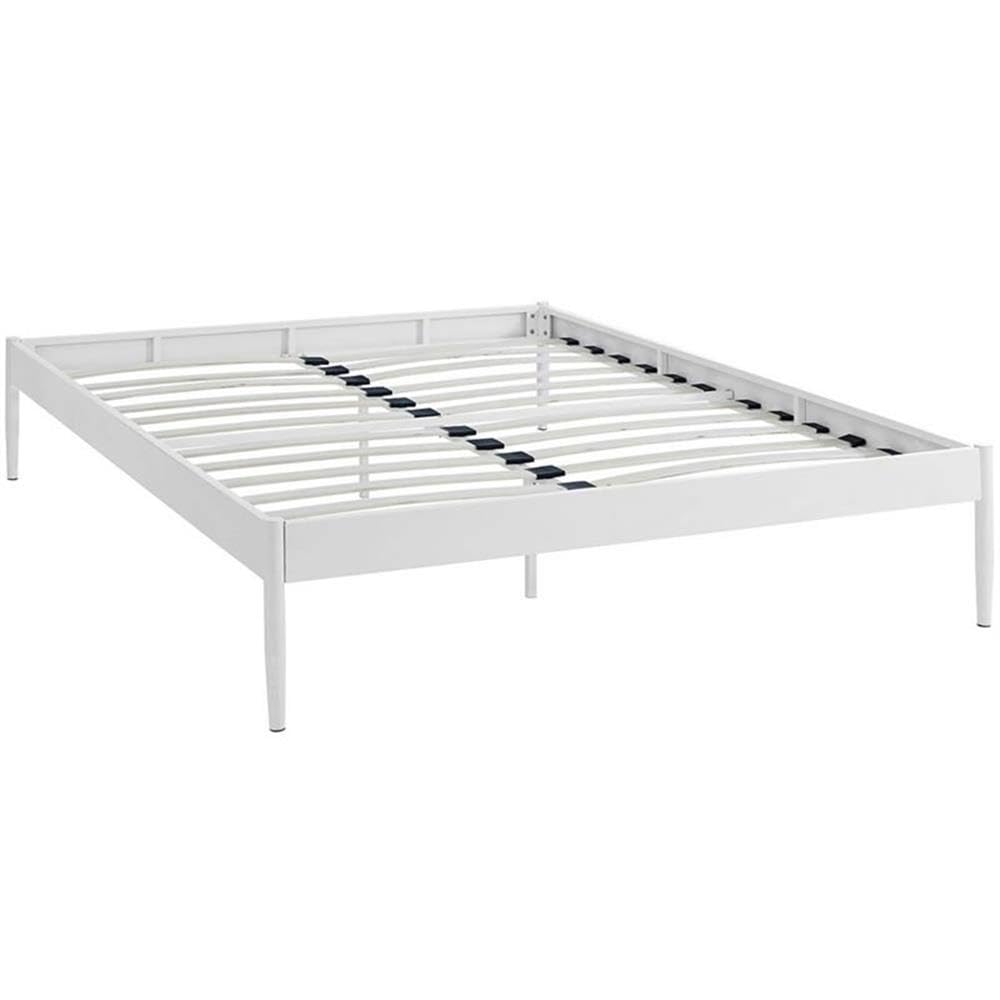 Modern Metal Full Platform Bed Frame with Slat Support - White | Hawthorne Collections | Sturdy Mattress Foundation for Bedroom, Guest Room & Dorm