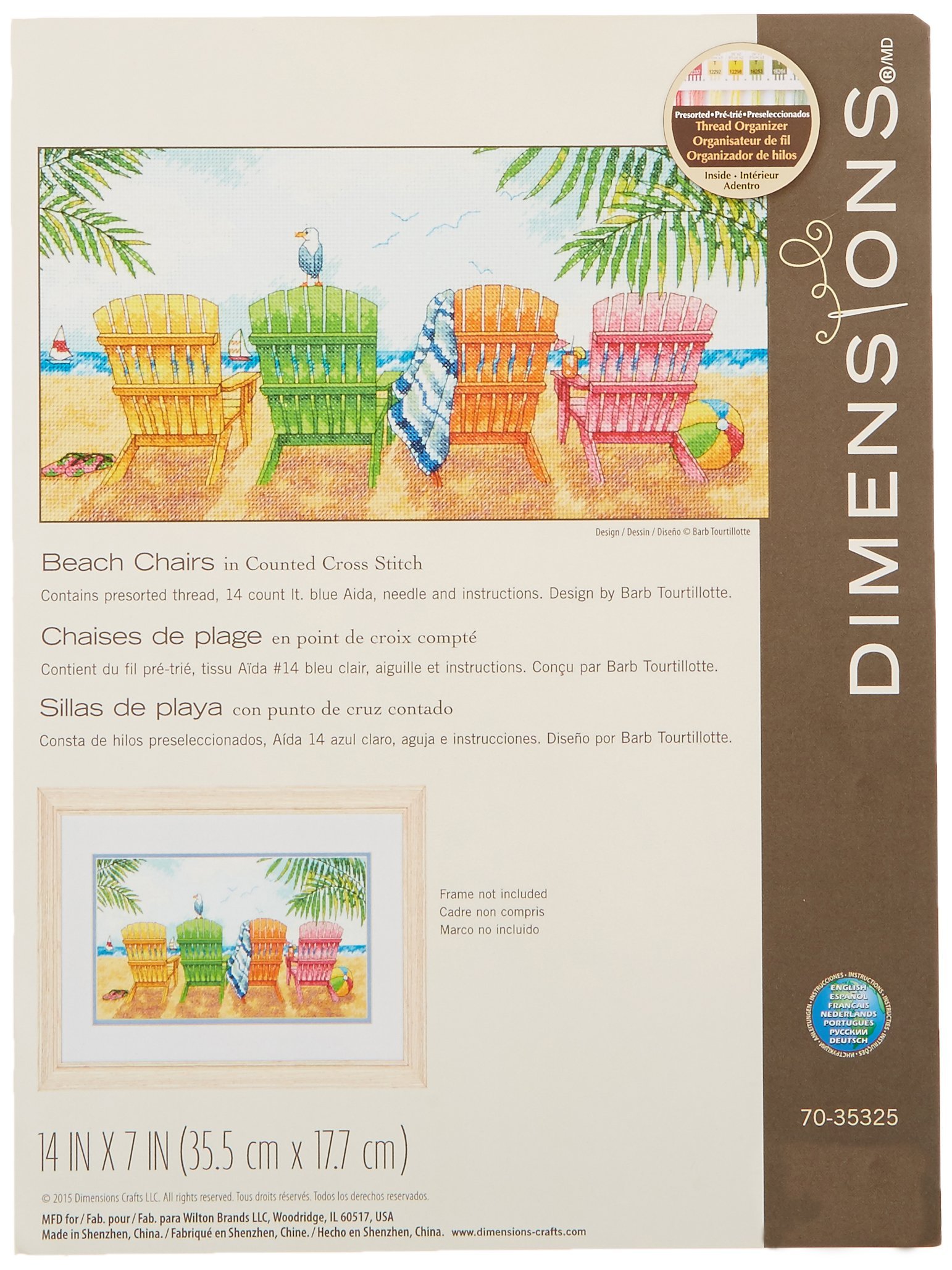 Dimensions Colored Beach Chairs Counted Cross Stitch Kit - 14 Count Light Blue Aida Fabric - 7x14 Inch DIY Embroidery Kit for Beginners - Perfect for Beach Themed Home Decor, Gifts & Relaxing Crafts