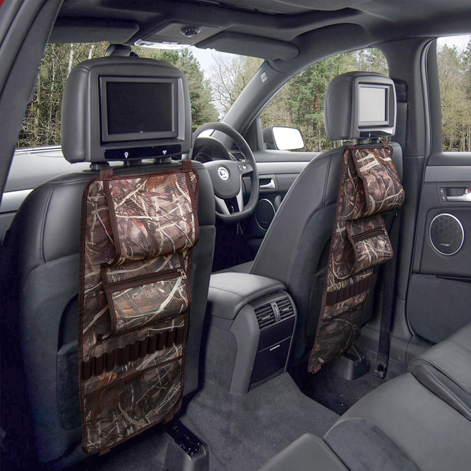 2 Pack Tactical Seat Back Gun Racks for Trucks - Molle Panel Compatible Hunting Rifle & Shotgun Holder - Durable Camo Car Gun Storage - Perfect Hunting Gear Accessory & Gift for Outdoorsmen (Great for Off-Road Adventures & Hunting Trips)