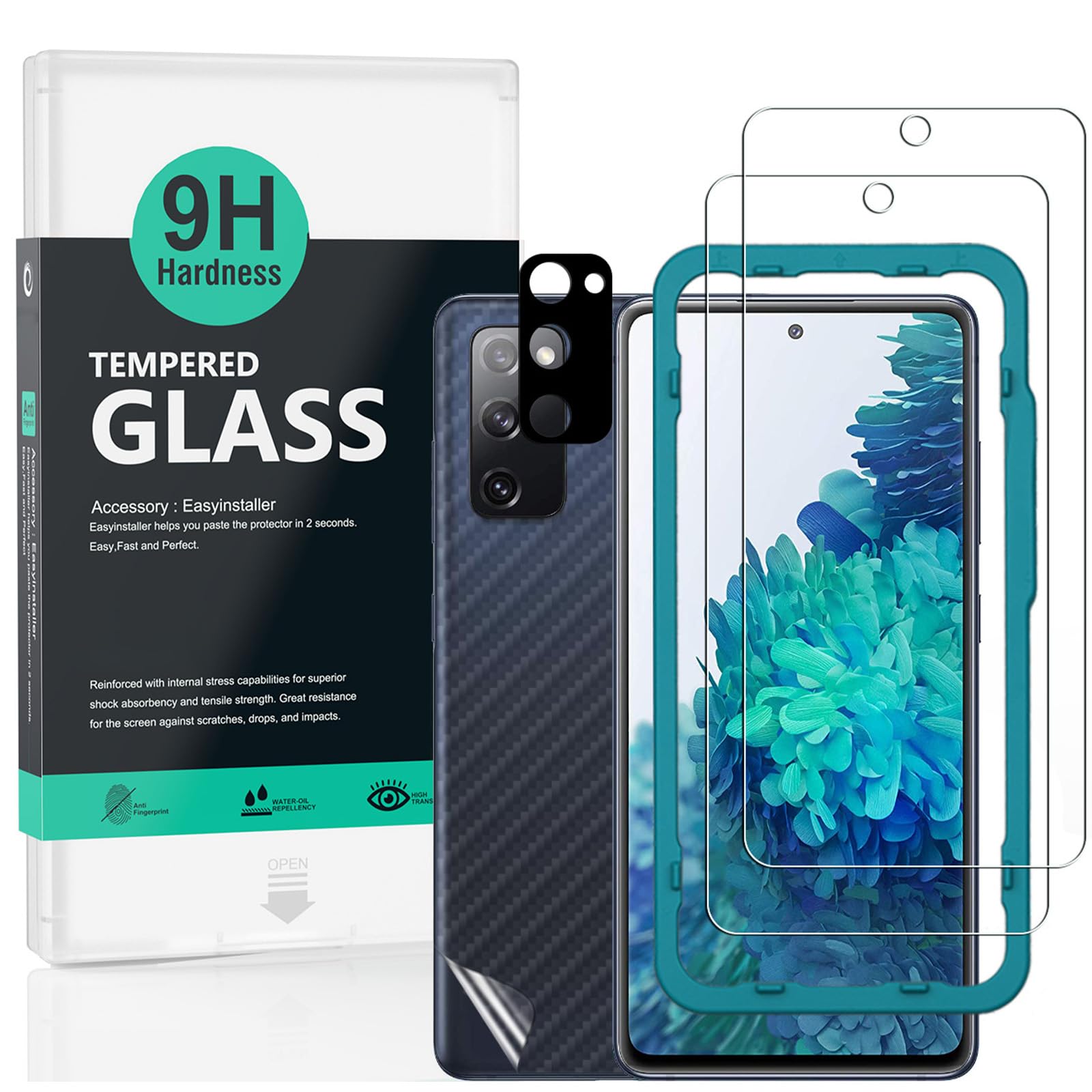 Ibywind 2-Pack Tempered Glass Screen Protector for Samsung Galaxy S20 FE 4G/5G - 9H Hardness, Includes Camera Lens Protector & Carbon Fiber Back Film - Perfect for Daily Protection & Gaming