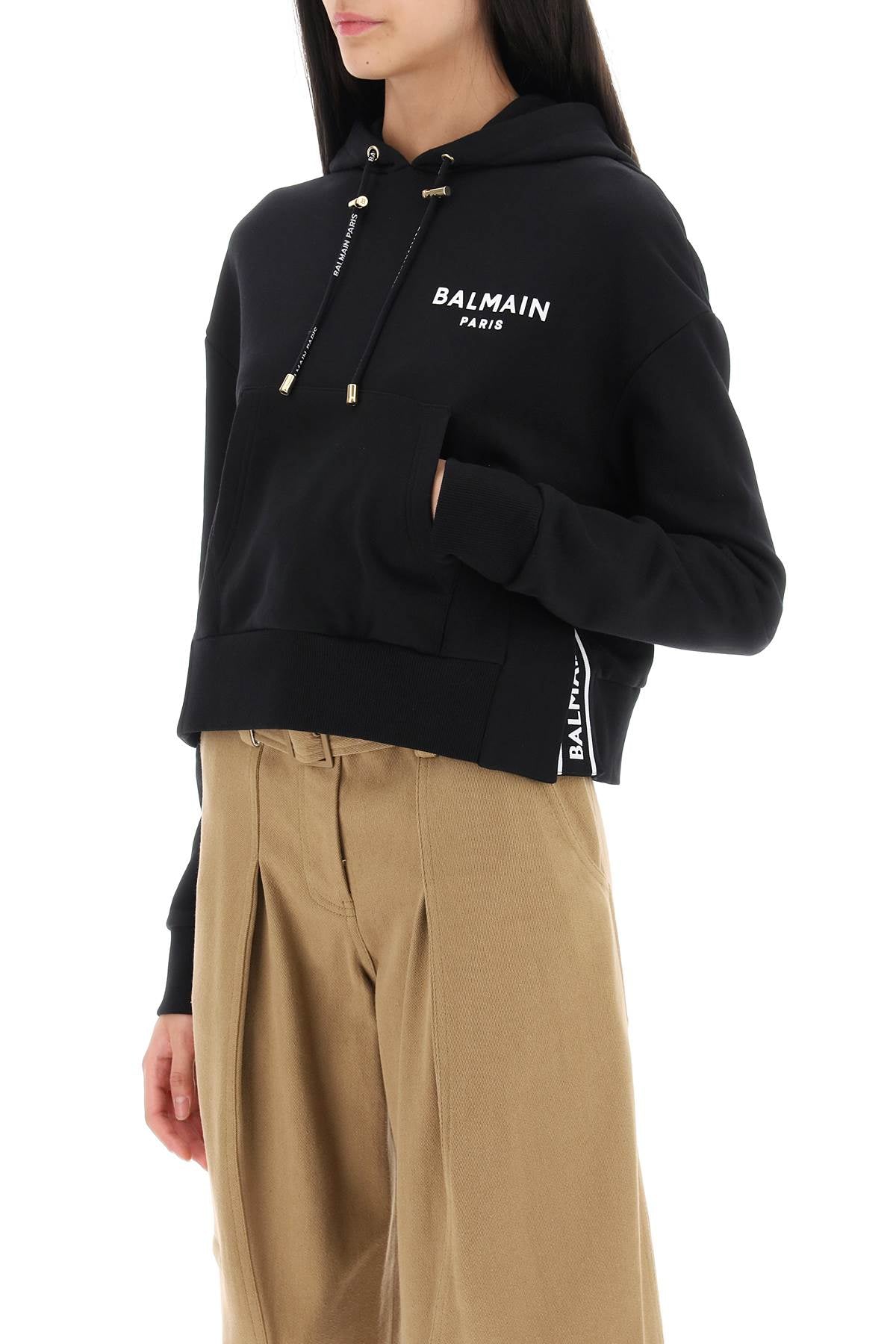 Balmain Cropped Sweatshirt with Flocked Logo Print - Stylish & Comfortable for Casual Wear, Street Fashion & Everyday Outfits