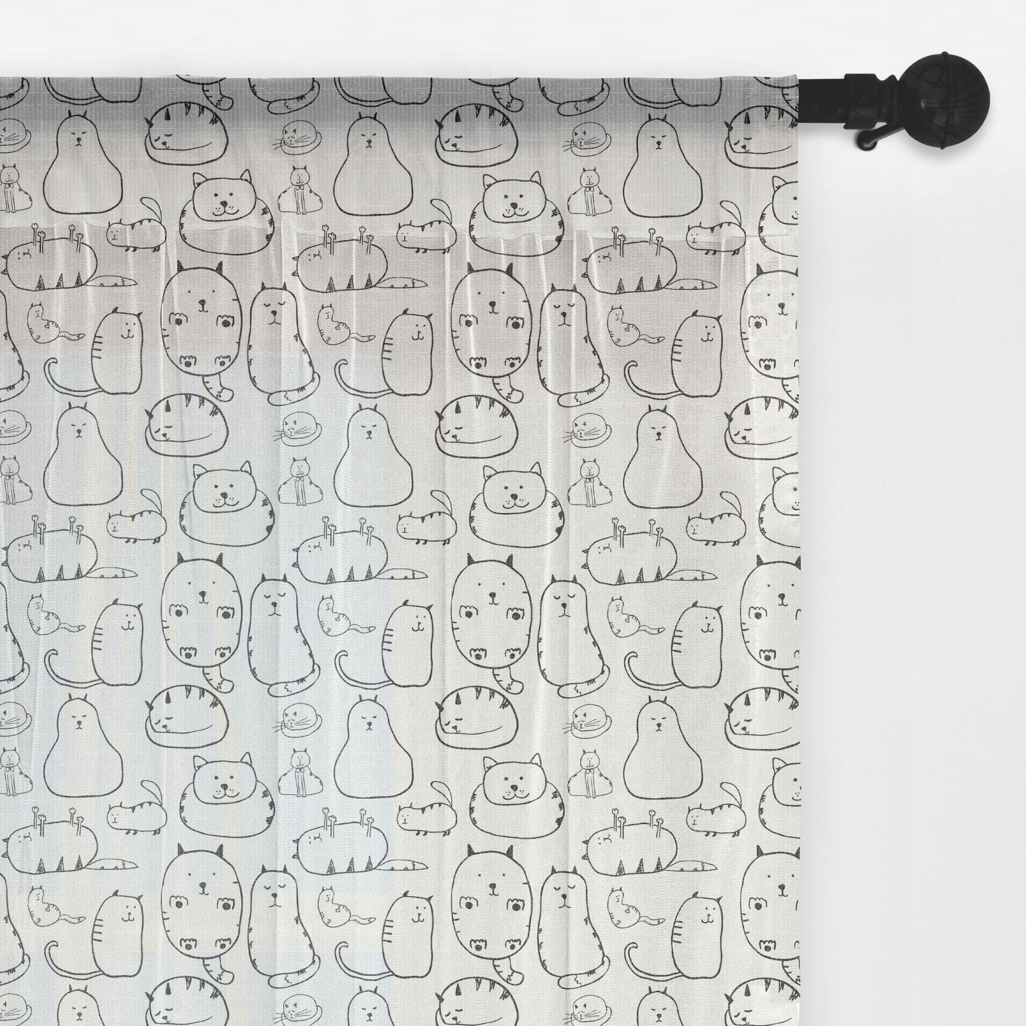 Ambesonne Black White Cat Tulle Curtains - 108