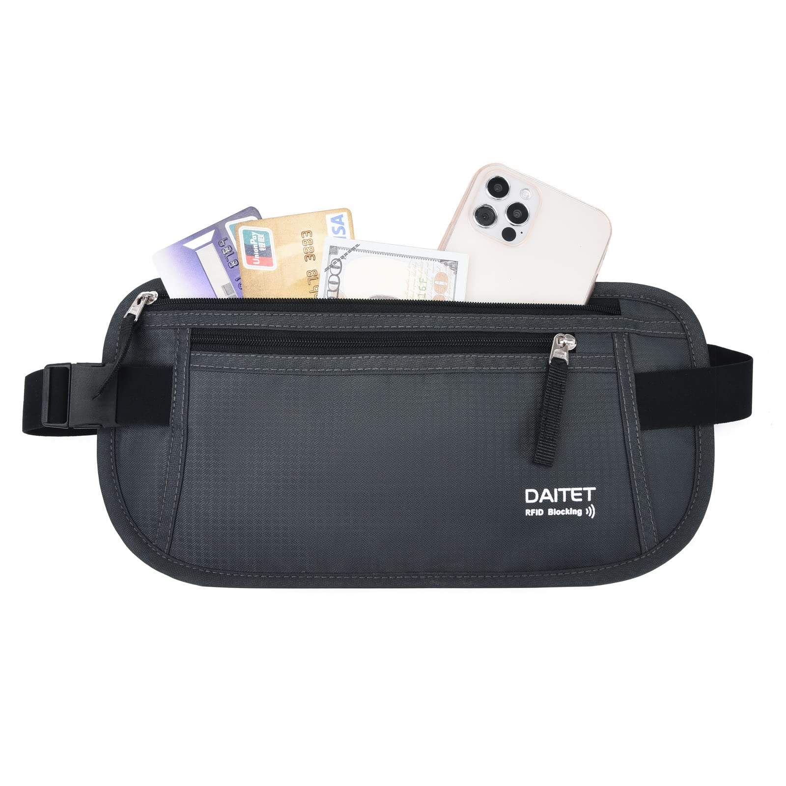 RFID Blocking Travel Money Belt for Men & Women - Slim Anti-Theft Fanny Pack Waist Wallet for Running, Hiking & Outdoor Activities - Secure Passport Holder for Phone, Cash & Cards (Dark Grey) - Perfect for International Travel & Daily Commute