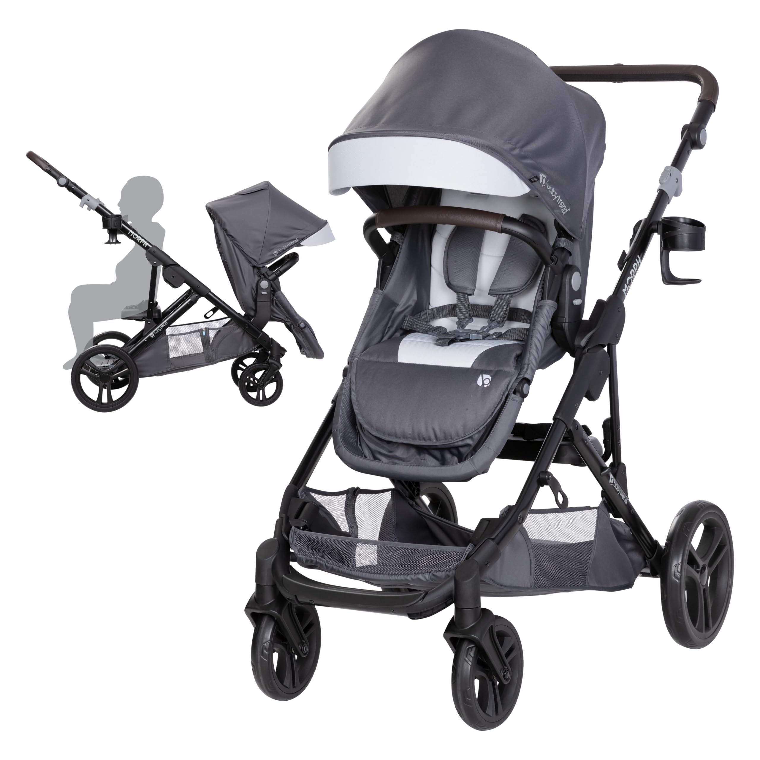 Baby Trend Morph Single to Double Modular Stroller - Convertible Lightweight Stroller for Twins or Infant, Dash Grey | Perfect for Travel, Shopping & Daily Walks
