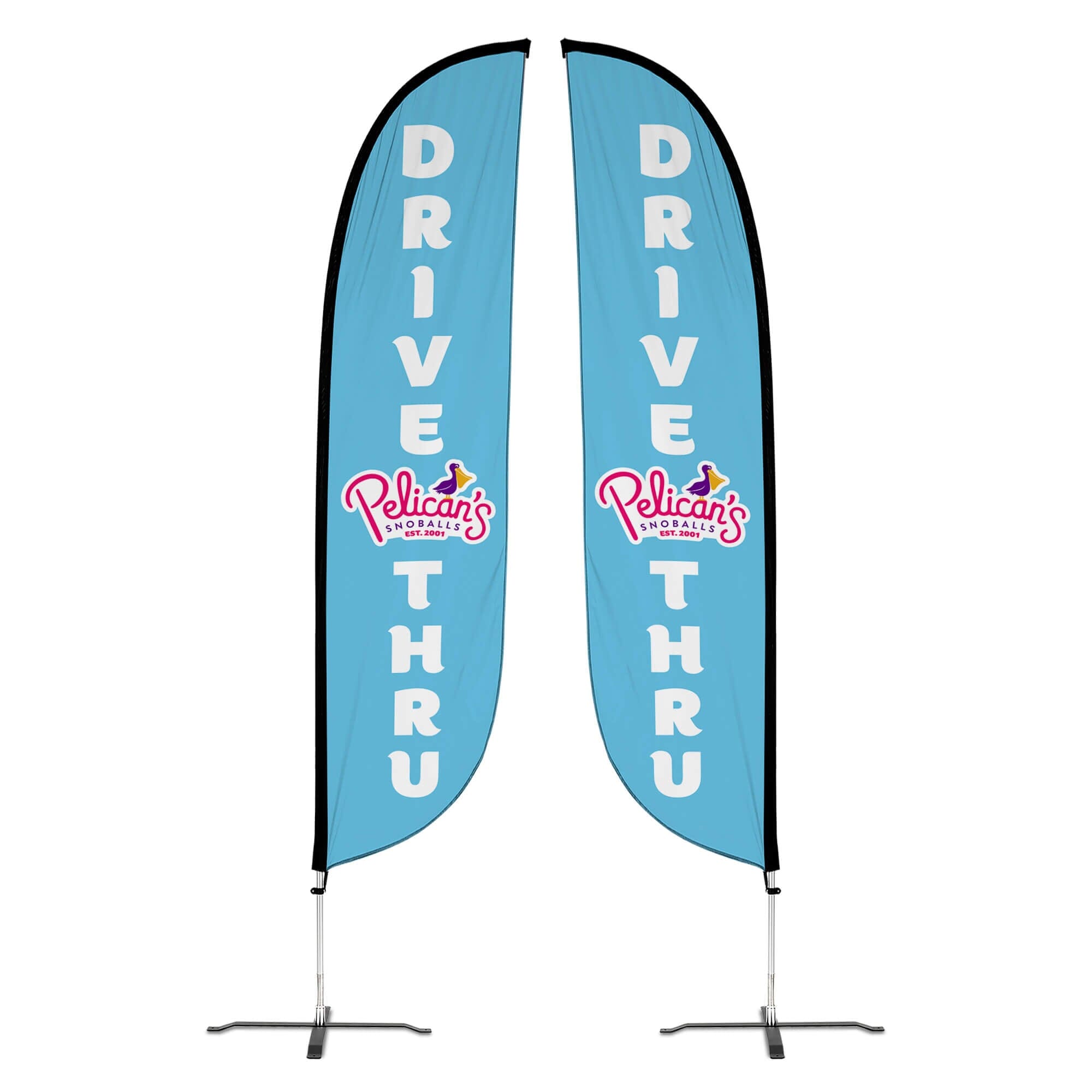 Pelican's Snoballs Drive Thru 12ft Feather Flag - Custom Printed Double-Sided Decorative Banner for Outdoor Advertising, Car Wash, Gas Station & Business Promotion