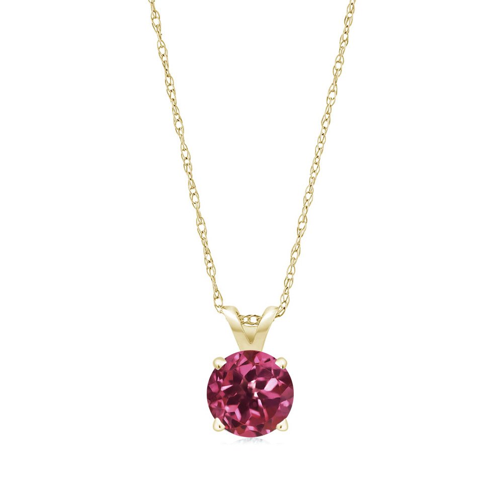 14K Yellow Gold Round 5MM Birthstone Pendant Necklace for Women | Genuine Gemstone Solitaire Jewelry with 18 Inch Chain | Elegant Gift for Mom, Wife, Her | Perfect for Birthdays, Anniversaries & Special Occasions