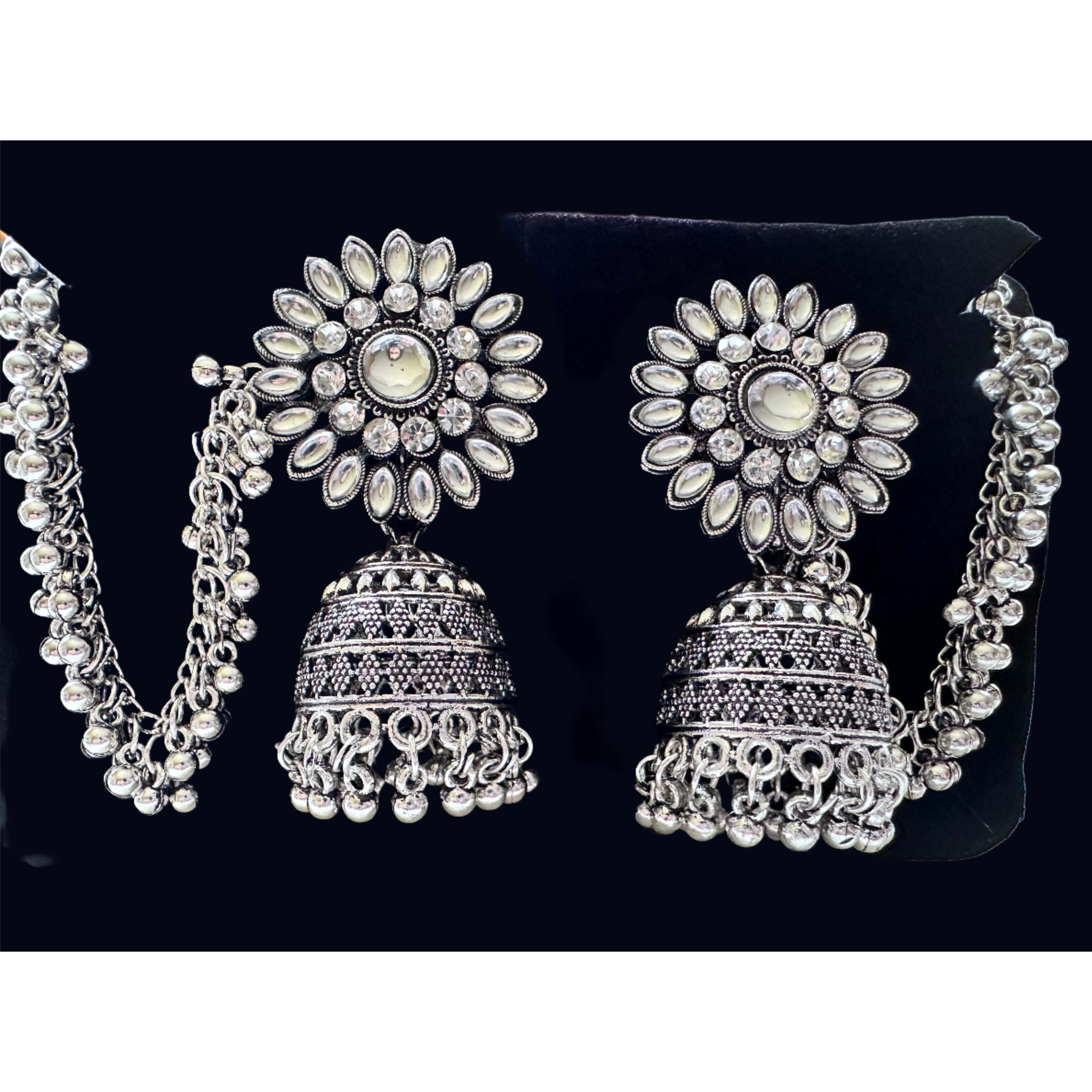 Exquisite Jhumka Earrings with Long Chain Tassels - Traditional Indian Ethnic Jewelry for Women - Perfect for Weddings, Parties, and Festive Occasions