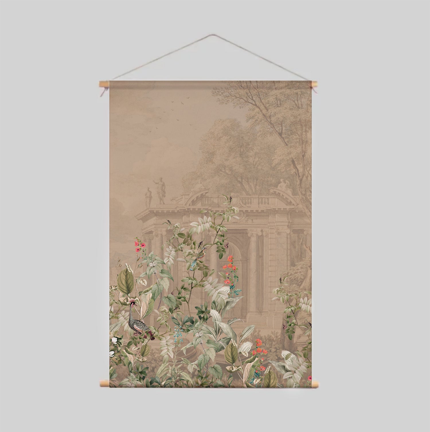 Avian Oasis Rose Textile Poster - Vintage Floral Wall Art Decor for Living Room, Bedroom & Office
