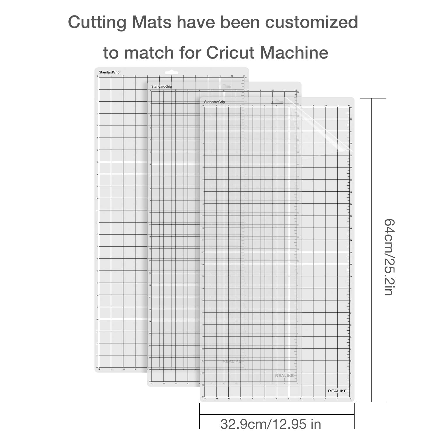 REALIKE StandardGrip Non-Slip Cutting Mat 12x24 inch (3 Pack) - Replacement Adhesive Mats for Cricut Maker 3, Maker, Explore 3, Air 2, Air & One - Perfect for DIY Crafts, Vinyl Cutting & Scrapbooking Projects