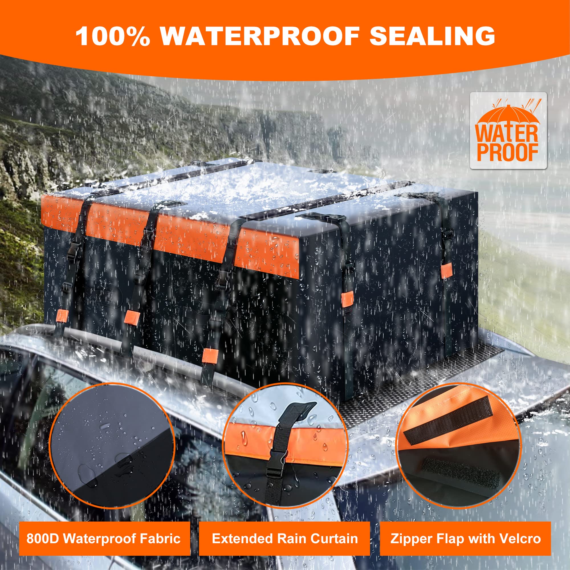 **MeeFar 20 Cubic Feet Waterproof Rooftop Cargo Carrier Bag – Universal Fit for All Vehicles (With/Without Rack) – Includes Anti-Slip Mat, 10 Reinforced Straps, 6 Door Hooks & Luggage Lock – Perfect for Road Trips, Camping & Outdoor Adventures**