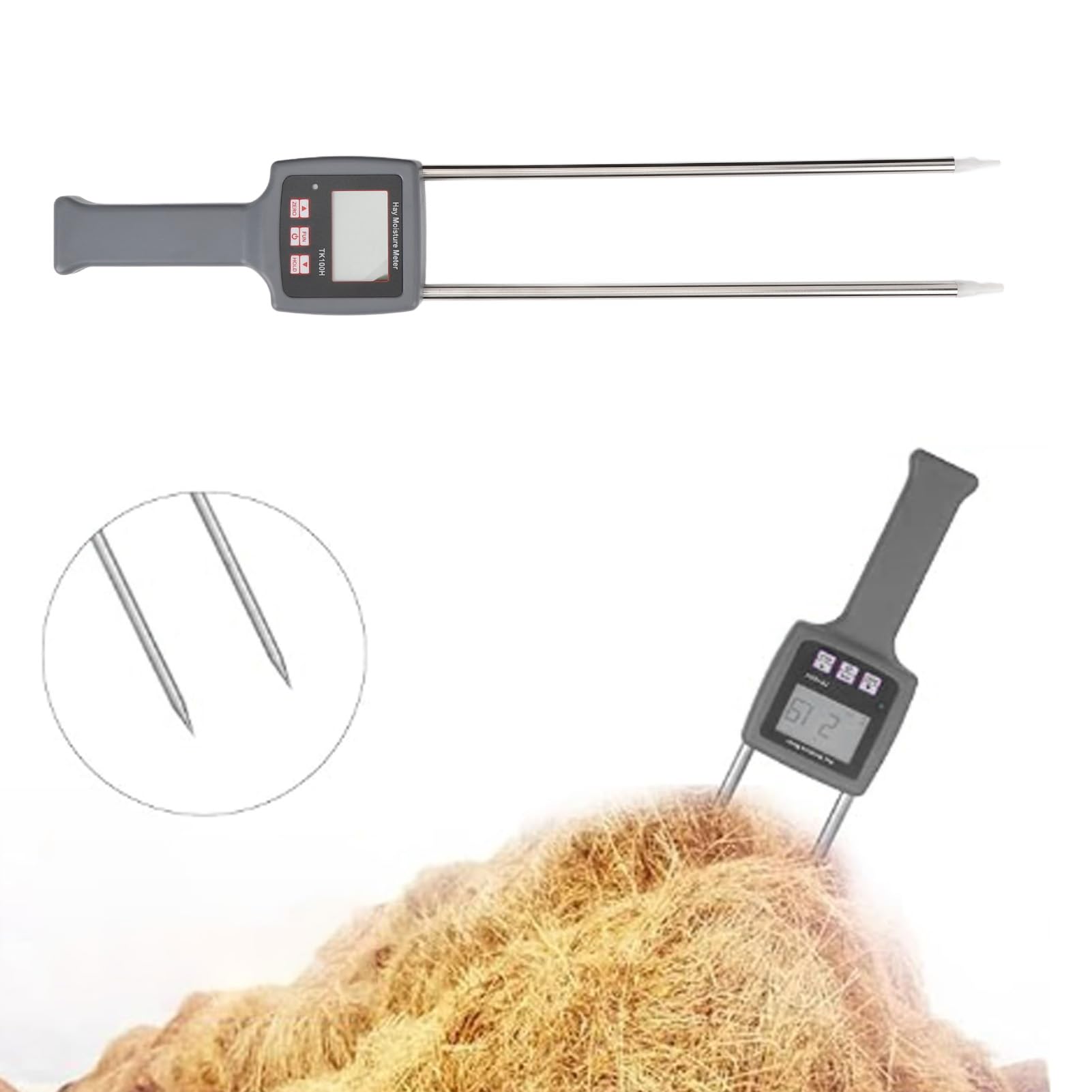 Digital Hay Moisture Meter with Probe - Portable Handheld Hay Humidity Tester for Cereal Straw, Bran, Forage Grass - Perfect for Alfalfa, Leymus Chinensis & Farm Feed Storage (Ideal for Agriculture, Livestock Farming & Hay Baling)