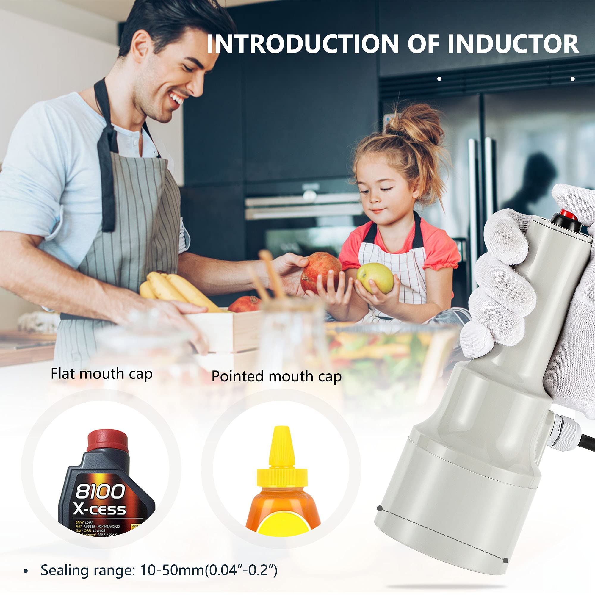 NEWTRY 110V Handheld Induction Bottle Cap Sealer Machine for Plastic & Glass Bottles (10-50mm) - Automatic Heat Sealing with Counter for Flat & Pointed Caps - Perfect for Home Brewing, DIY Cosmetics & Small Business Packaging