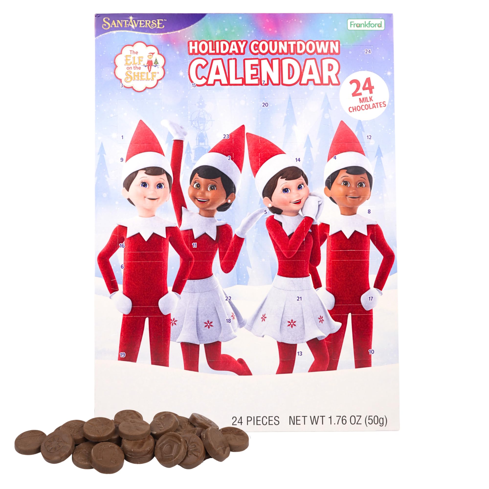 Elf on the Shelf Christmas Countdown Calendar with 24 Days of Holiday Candy & Chocolate - Perfect for Family Advent Traditions & Festive Gift Giving