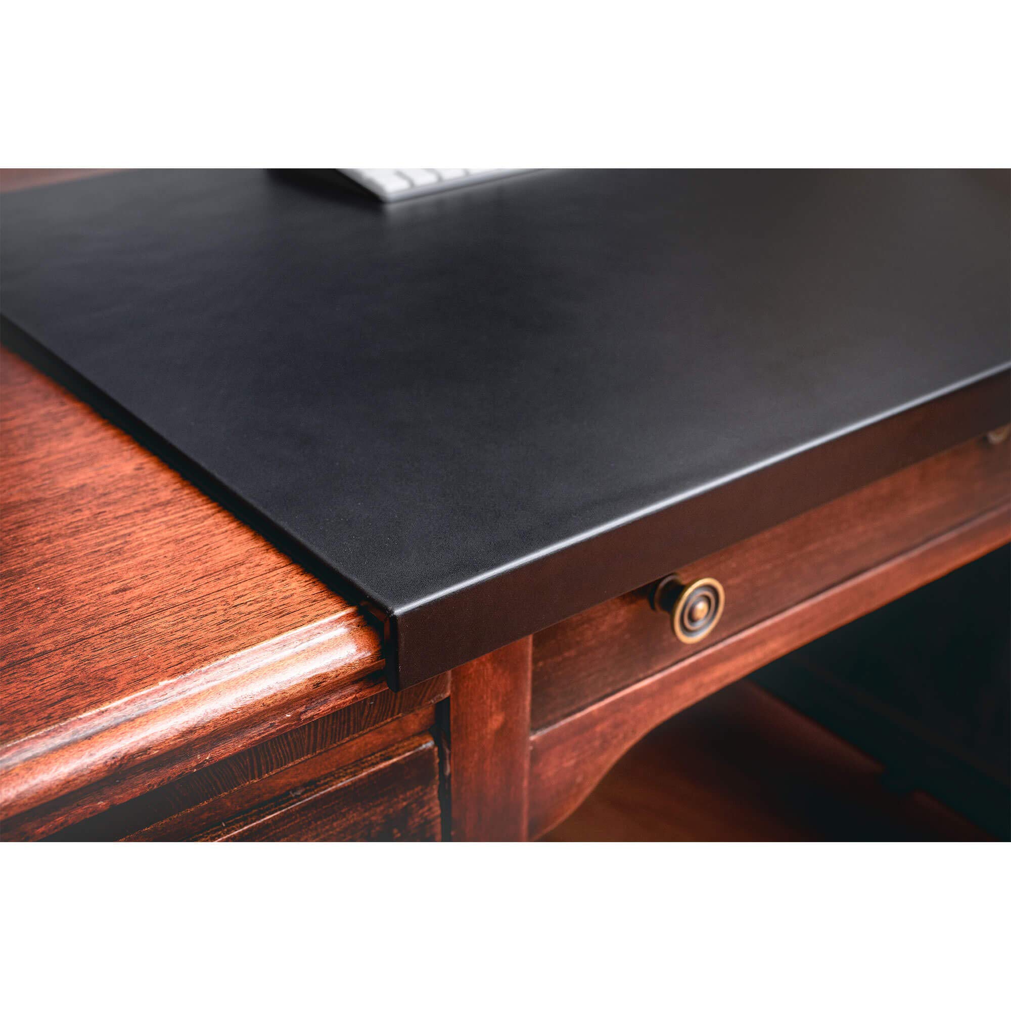 Premium Black Leather Desk Mat 30x19 Inches - Non-Slip Work Surface with Fixation Lip for Office, Gaming & Home Workspace - Protects Desks from Scratches & Spills