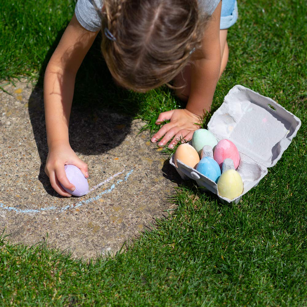 Bigjigs Toys Rainbow Color Chalk Eggs - 6 Piece Set for Kids Outdoor Sidewalk Drawing & Creative Play