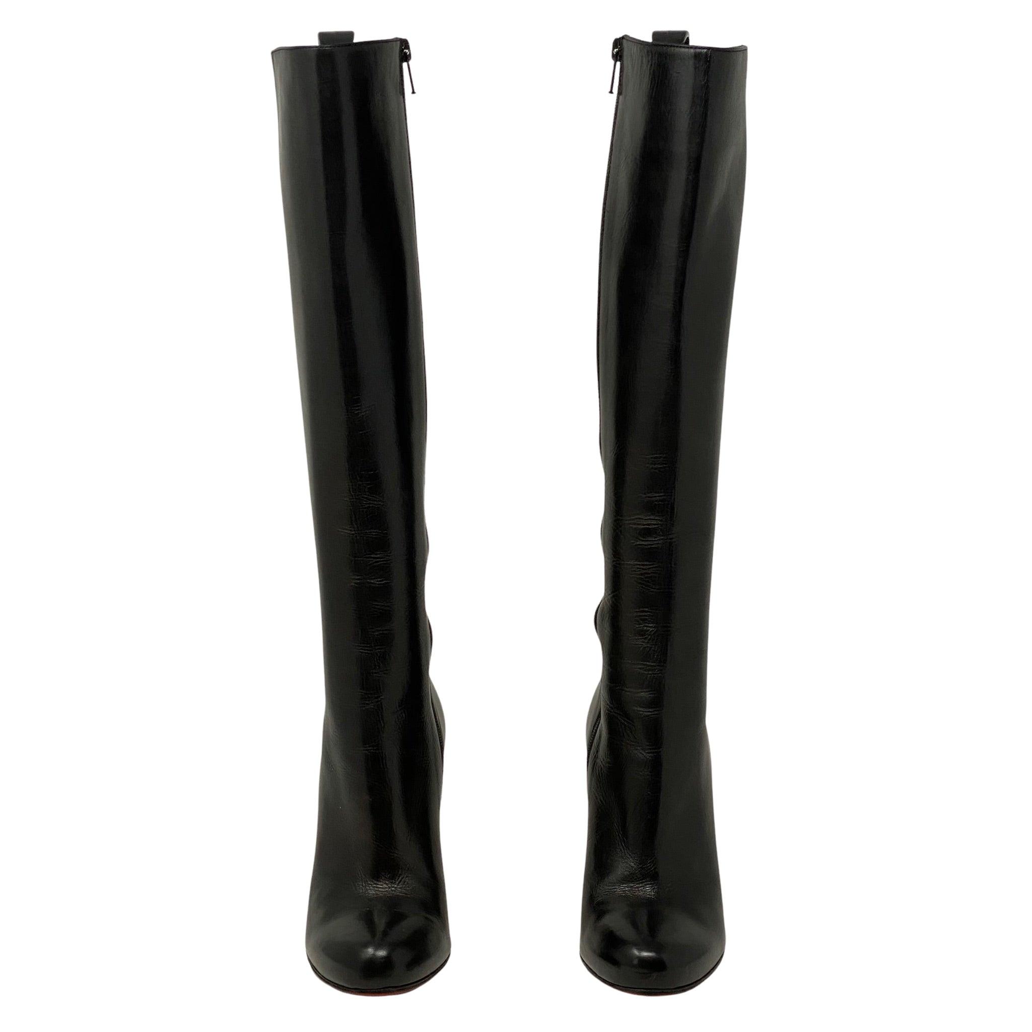 Christian Louboutin Black Leather Fifi Knee-High Boots 100mm Heel Size 35.5 - Perfect for Evening Events & Luxury Fashion