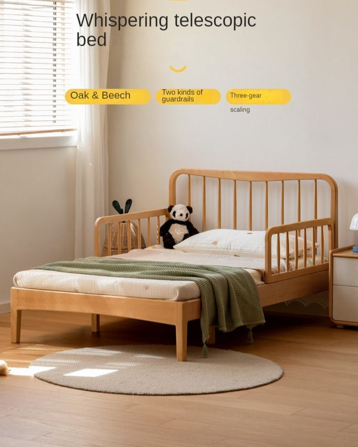 Solid Wood Whispering Telescopic Bed - Beech & Oak - Expandable Bed Frame for Small Spaces, Guest Rooms & Kids' Bedrooms