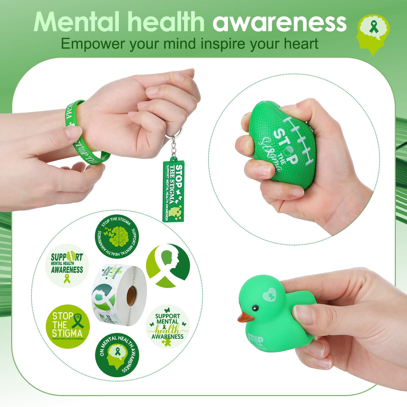 Mental Health Awareness Kit - 2350 Pcs with Stickers, Keychains & Stress Balls for Office & School Support