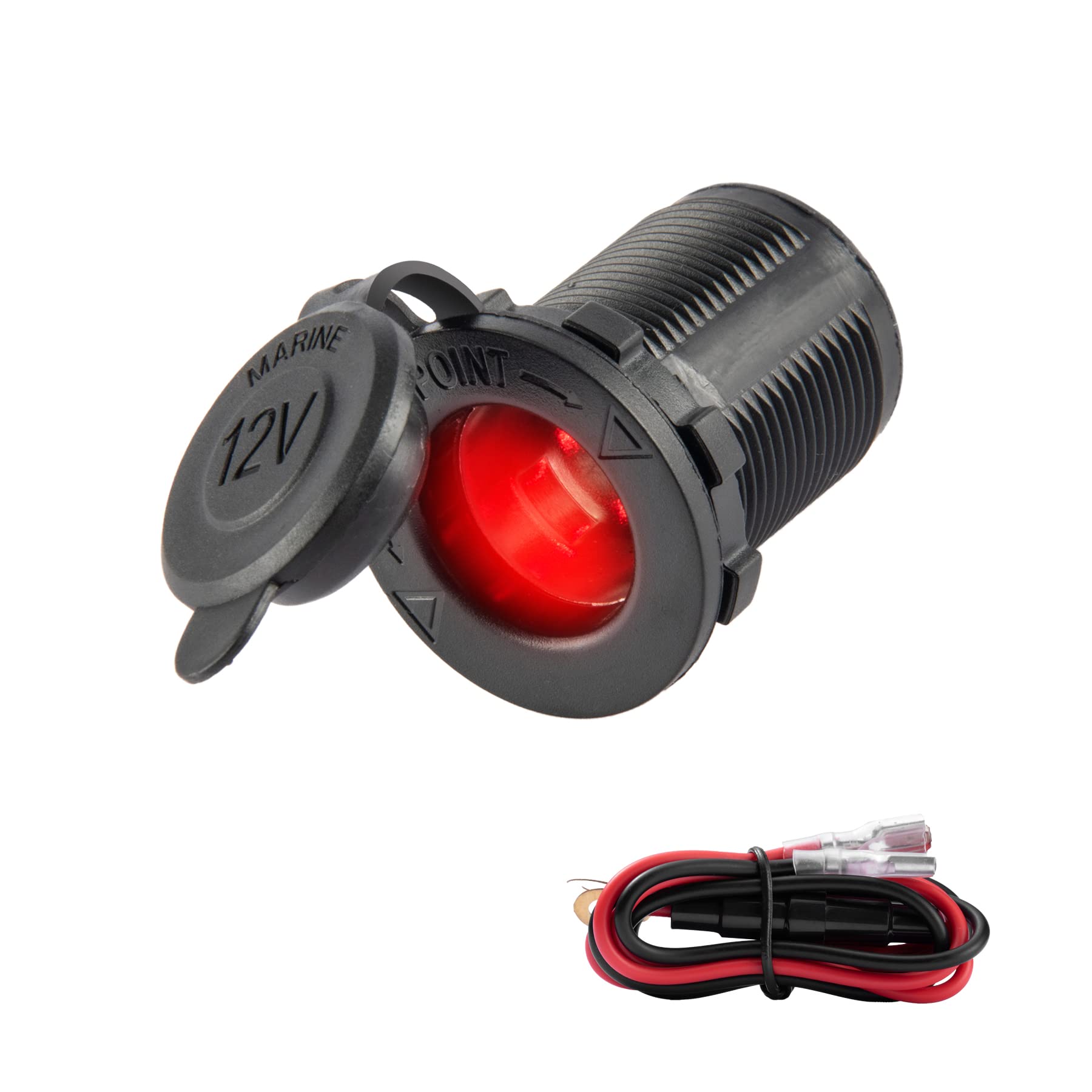 Universal 12V/24V Car Cigarette Lighter Socket with LED Red Light - Waterproof Power Outlet for Car, Marine, Motorcycle, ATV, RV - Perfect for Charging Phones, GPS & Car Accessories On-The-Go