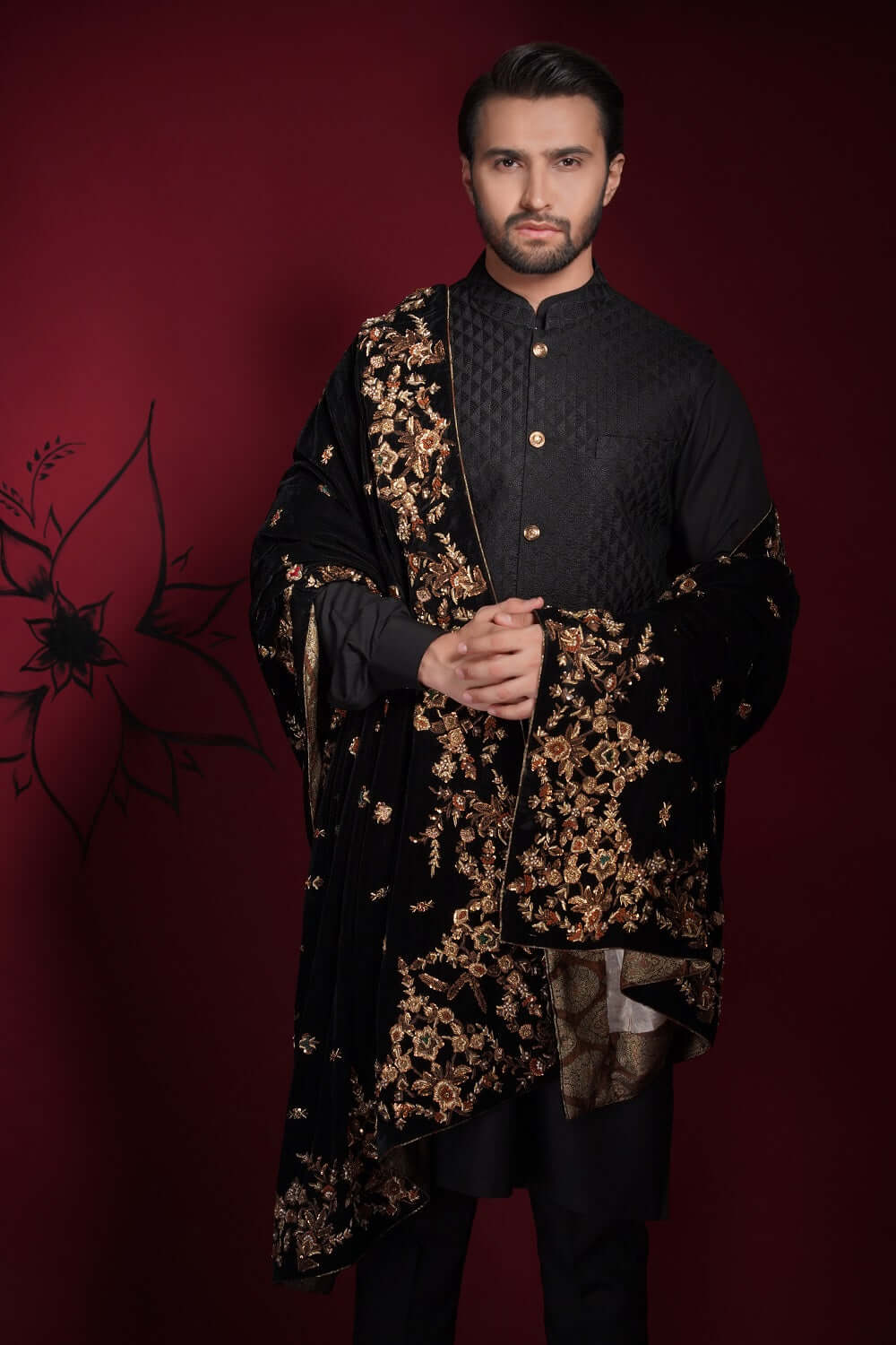 Jet Black Diamond Classic Signature Waistcoat Shawl Set for Men - Elegant Formal Wear for Weddings, Parties & Special Occasions