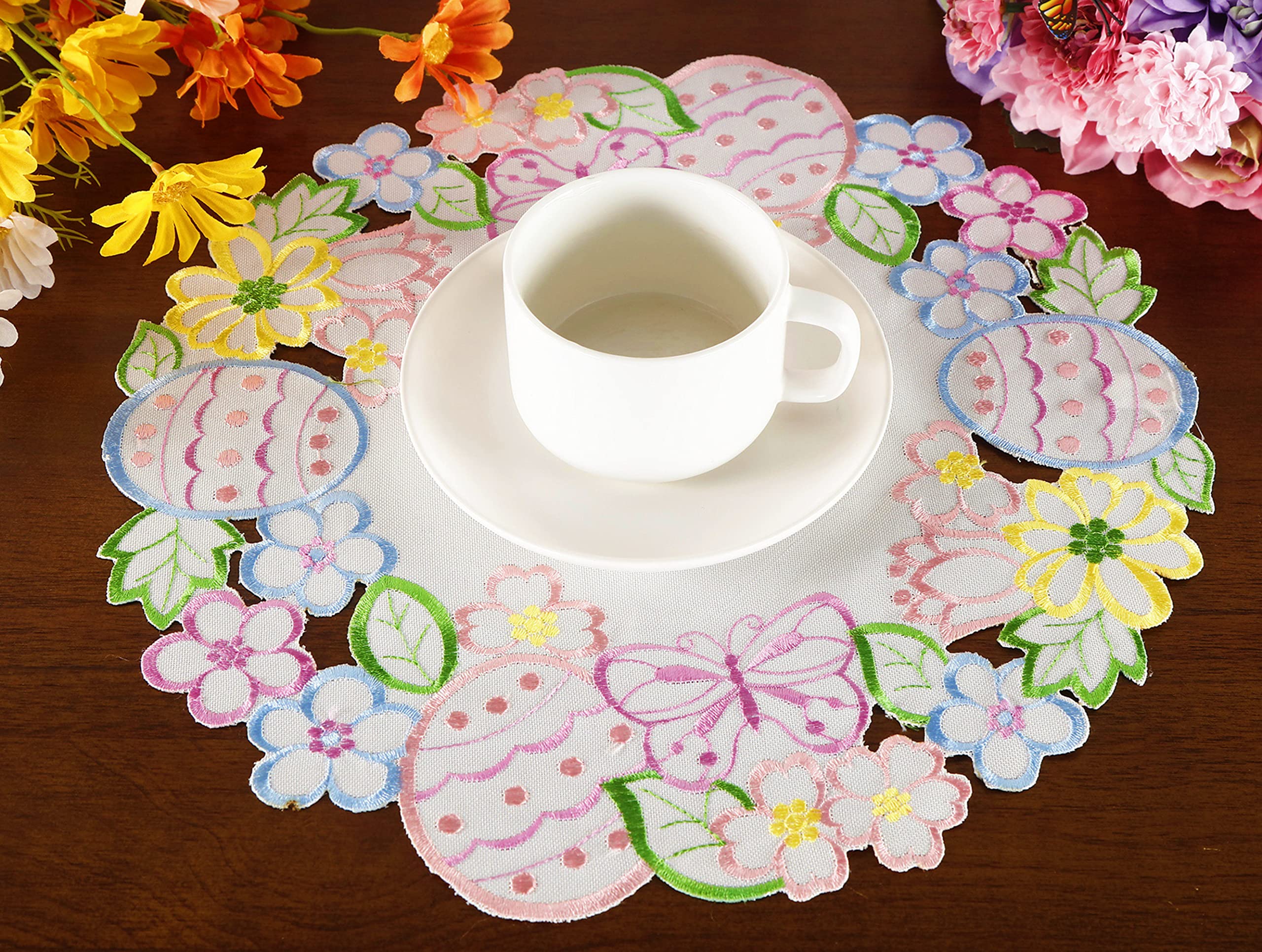 Easter Spring Placemats Set of 4 - Floral Embroidered Egg Design Table Decor for Kitchen Dining Holiday - 14