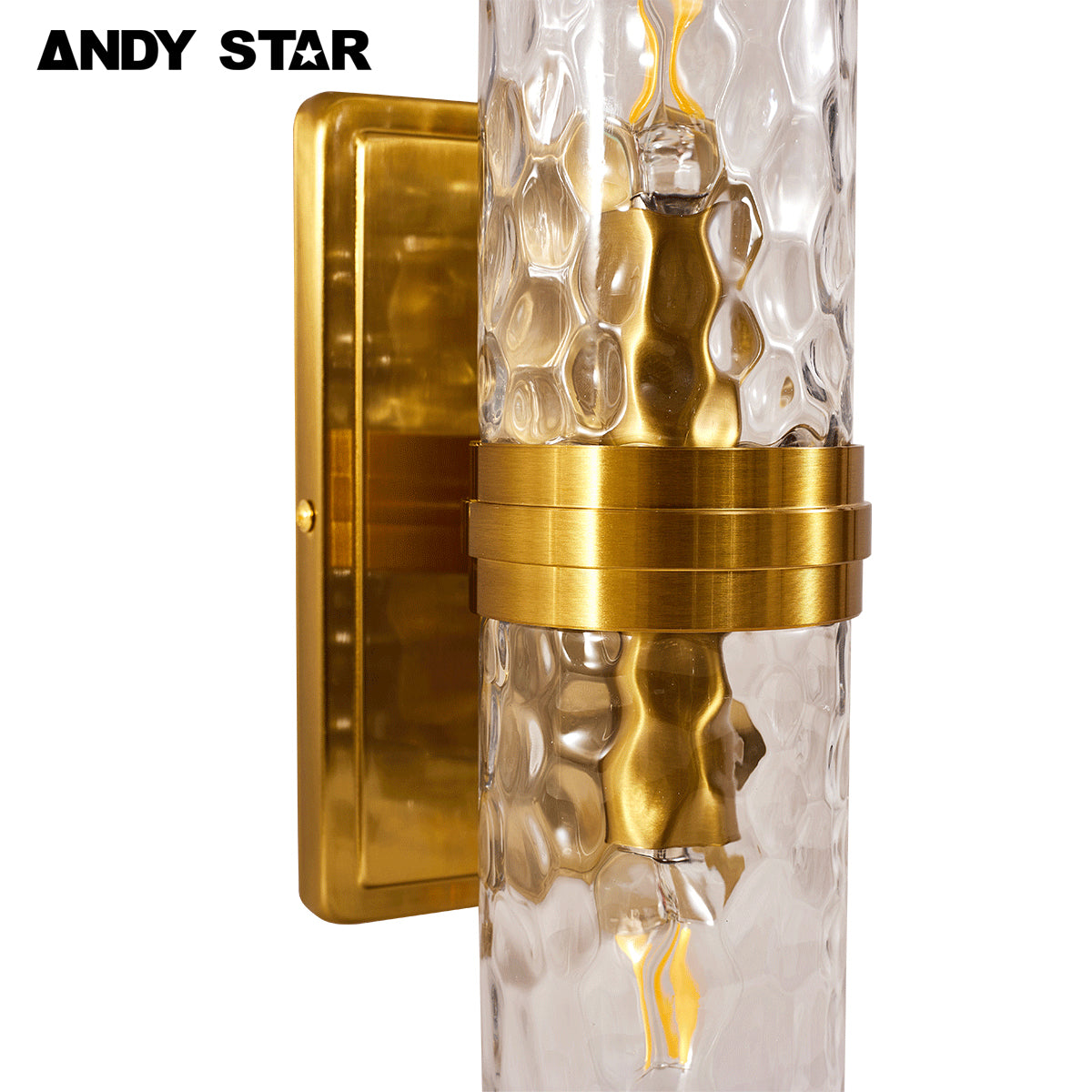 ANDY STAR Modern 2-Light Wall Sconce Fixture with Hammered Glass Shade - Vertical & Horizontal Mounting for Bathroom, Living Room, Hallway Lighting - Perfect for Bedroom, Entryway, and Corridor Decor