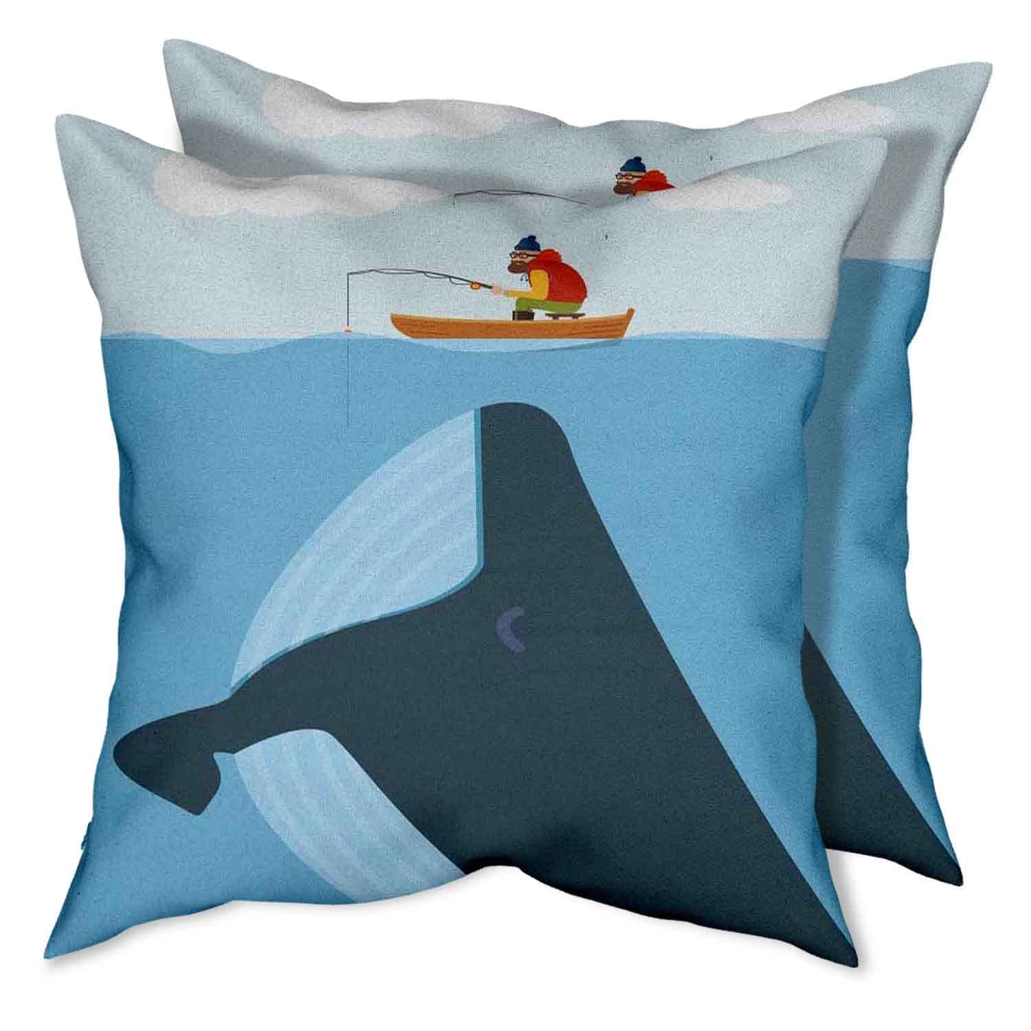 18x18 Throw Pillow Covers Set of 2 - Soft Decorative Couch Pillows with Vintage Navy Cartoon Design Featuring Sun, Ship & Mottos - Multicolor Artwork for Living Room, Bedroom & Sofa Decor