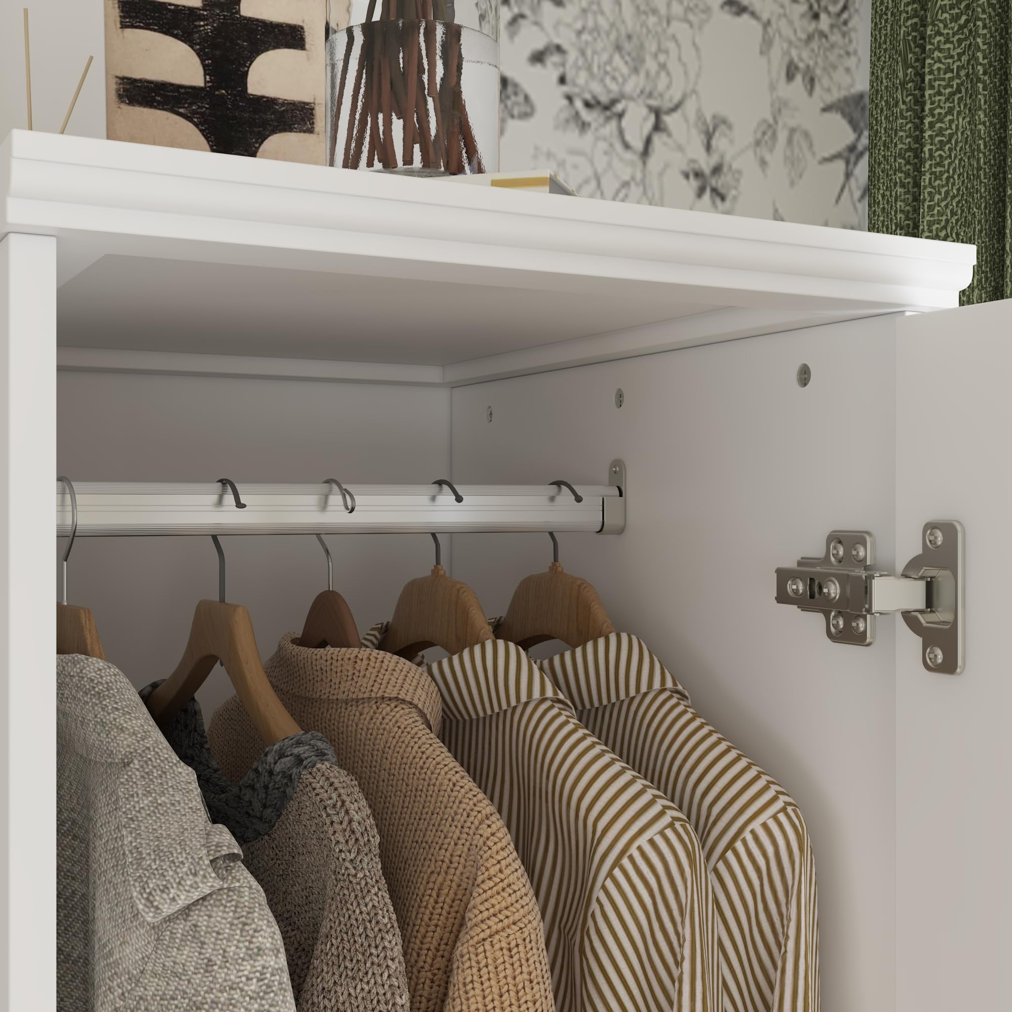 Hitow 2 Door Wardrobe Armoire Closet - Slim Narrow Storage Cabinet with 3 Shelves & Hanging Rod, Modern Clothes Organizer for Bedroom, White (15.7
