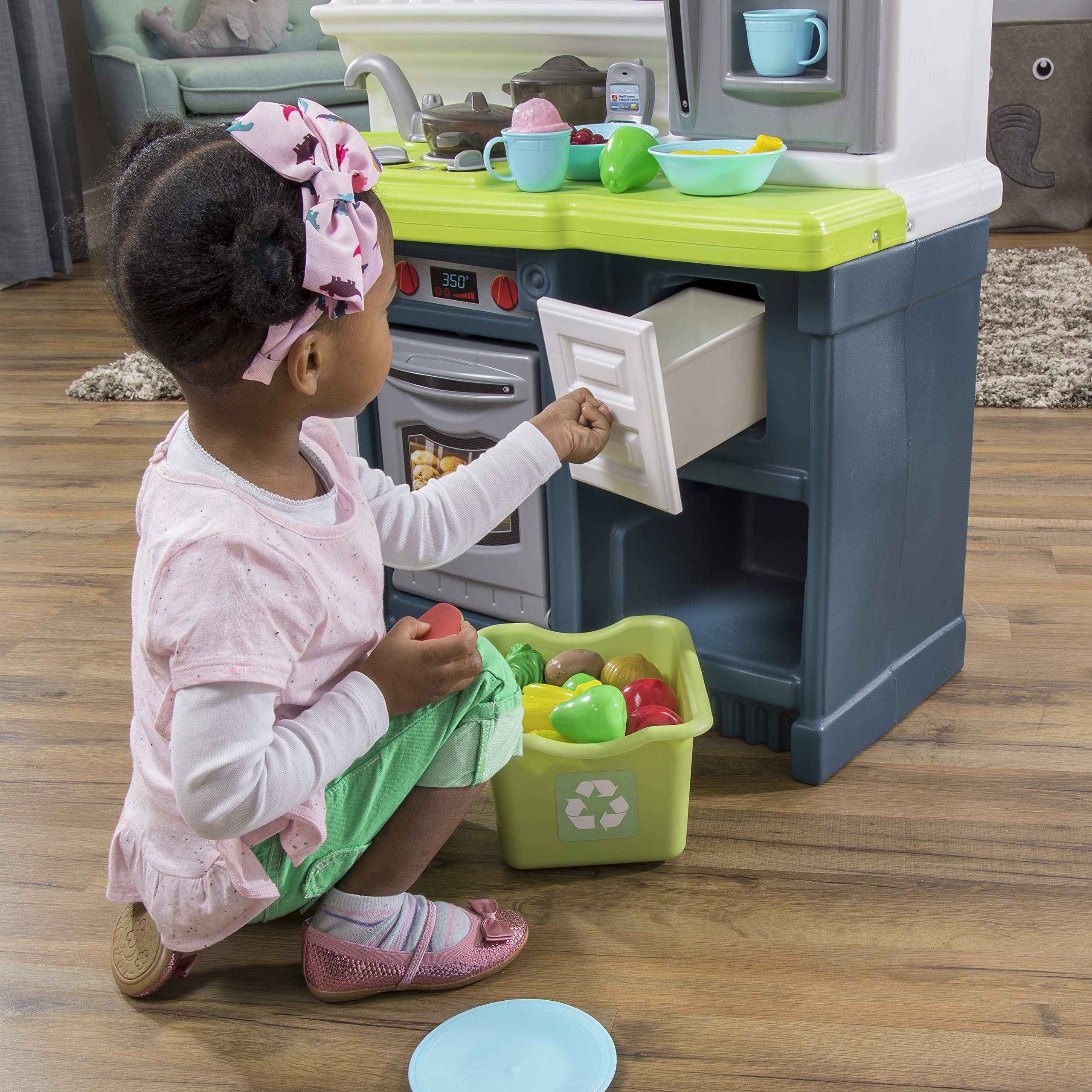Step2 Lifestyle Custom Kids Kitchen Playset - Interactive Indoor/Outdoor Kitchenette with Lights & Sounds | Durable Plastic Toy for Toddlers Ages 2+ | 20-Piece Accessories | Blue | Perfect for Pretend Play, Birthday Gifts & Daycare Activities