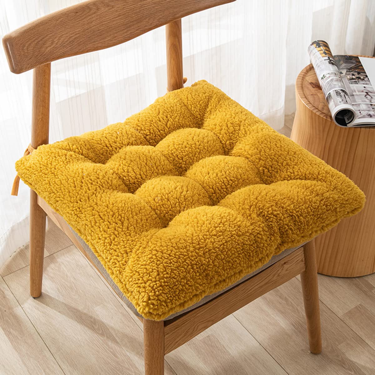 Premium Square Lamb Wool Cushion - 15.7 Inch Yellow Seat Pad for Office Chairs, Home & Kids - Soft & Comfortable Chair Cushion for Work, Study & Relaxation
