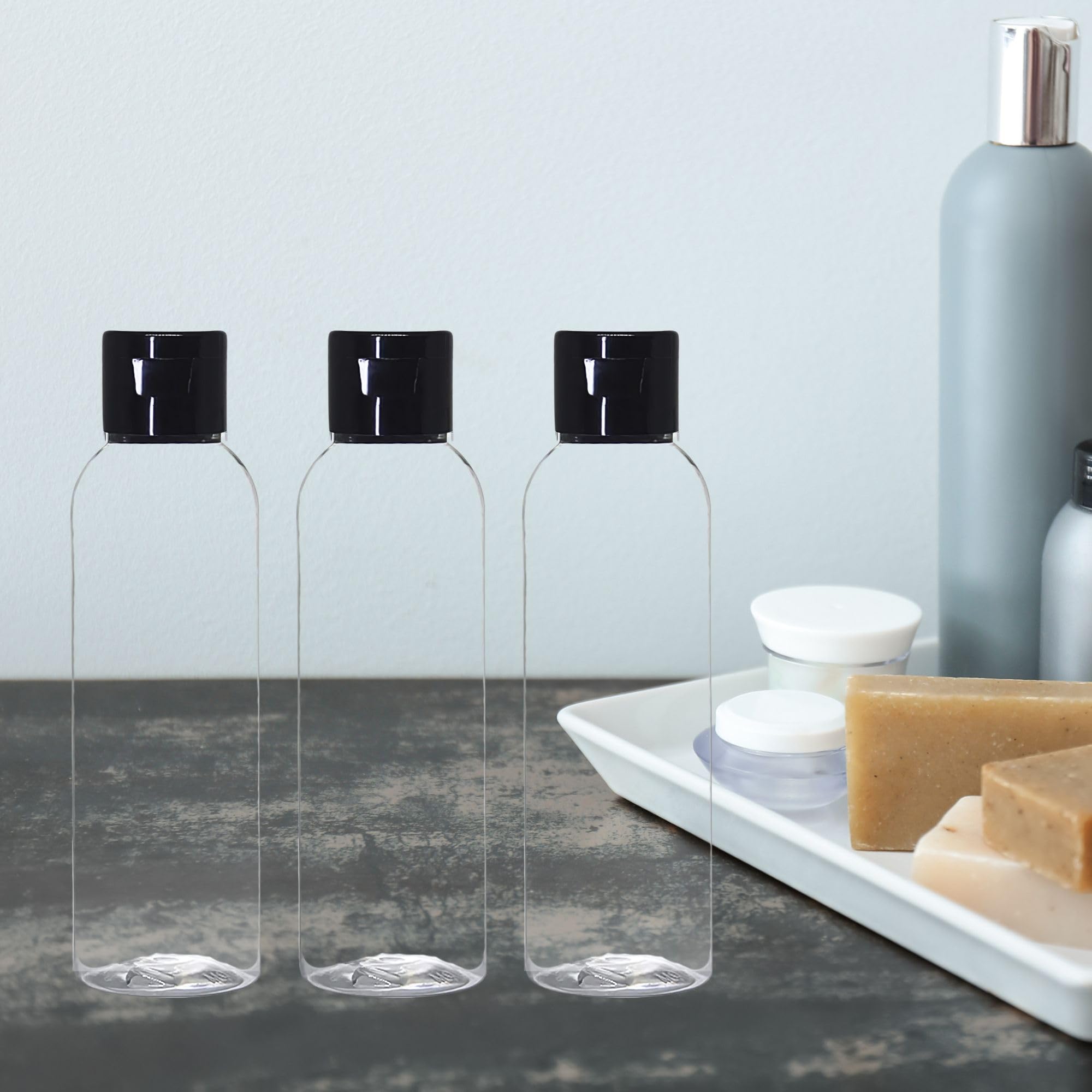 100ml Empty Clear Plastic Refillable Travel Bottles - 3 Pack Small Squeeze Containers with Black Flip Cap for Toiletries, Shampoo, Lotion, Cream - Perfect for Travel, Gym, Camping & Home Organization