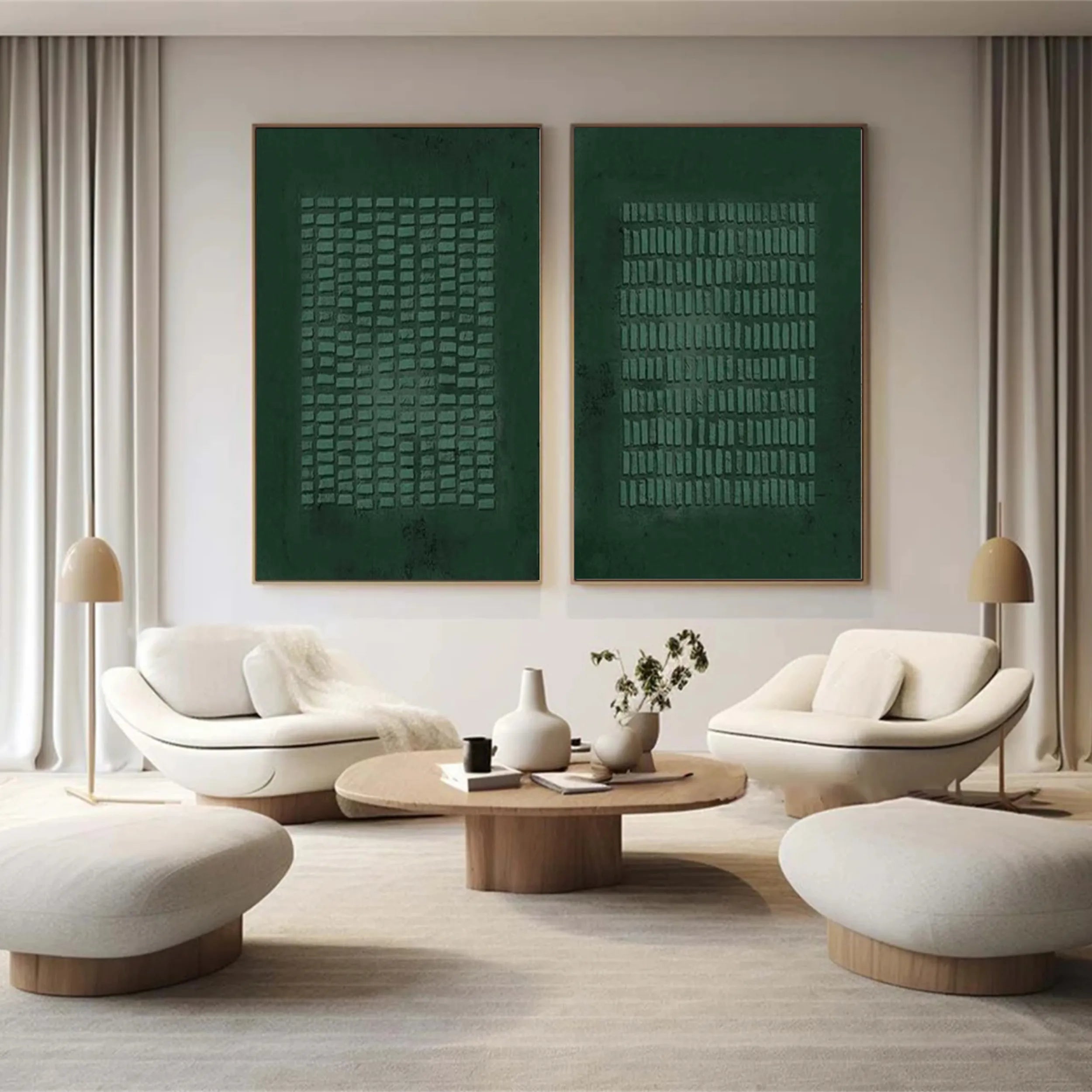 Abstract Blue & Green Wall Art Set of 2 - Modern Canvas Paintings for Living Room, Bedroom & Office Decor - BG070