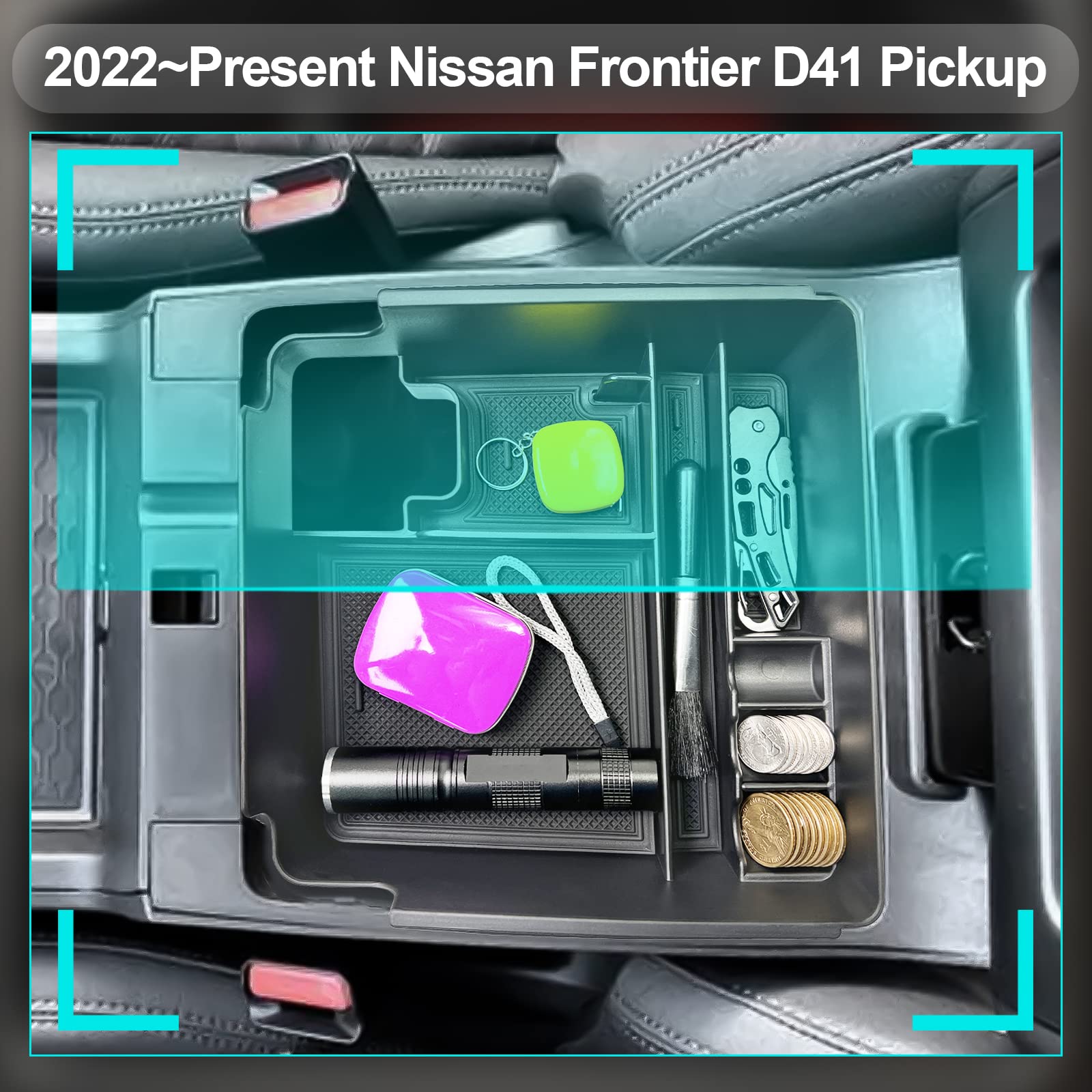 2022-2025 Nissan Frontier Pickup Truck Center Console Organizer & Armrest Storage Box - Durable Truck Accessories for Organizing Phone, Keys, Wallet (Fits 2022 2023 2024 2025 Models) - Perfect for Road Trips, Daily Commute & Work Site Organization