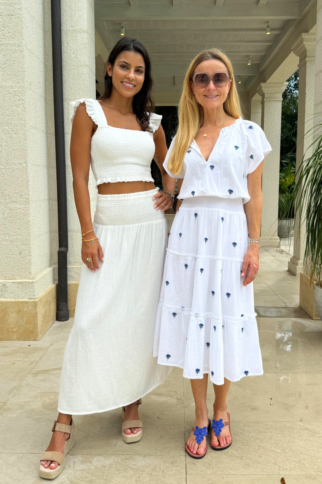 Riley Embroidered Organic Cotton Dress for Women - Soft & Breathable Summer Dress in White/Blue | Perfect for Beach, Vacation & Casual Outings