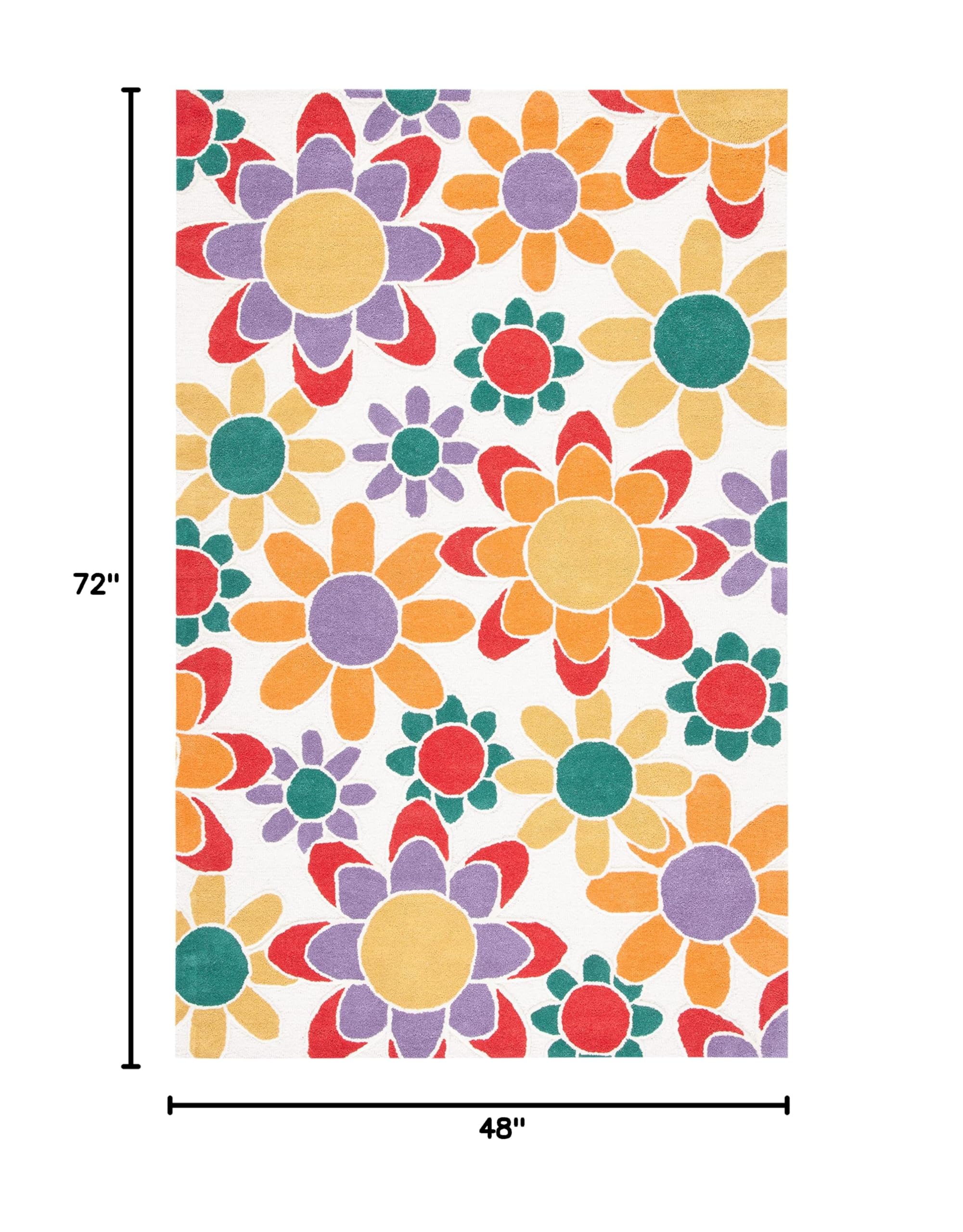 SAFAVIEH Kids Collection Handmade Floral Wool Accent Rug - 4' x 6', Ivory & Gold, Non-Slip Nursery Rug for Playroom, Bedroom & High Traffic Areas | Durable & Soft for Kids Play Area, Nursery Decor, Children's Bedroom Floor Mat (SFK923F)