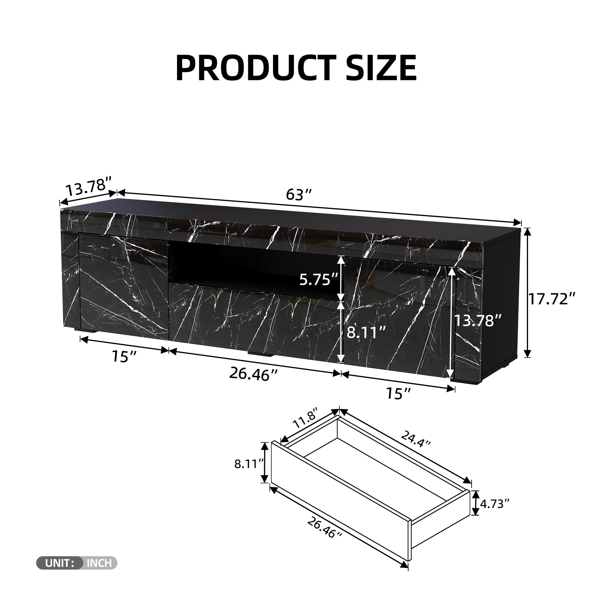 Modern High Gloss TV Stand and Coffee Table Set with LED Lighting - 63