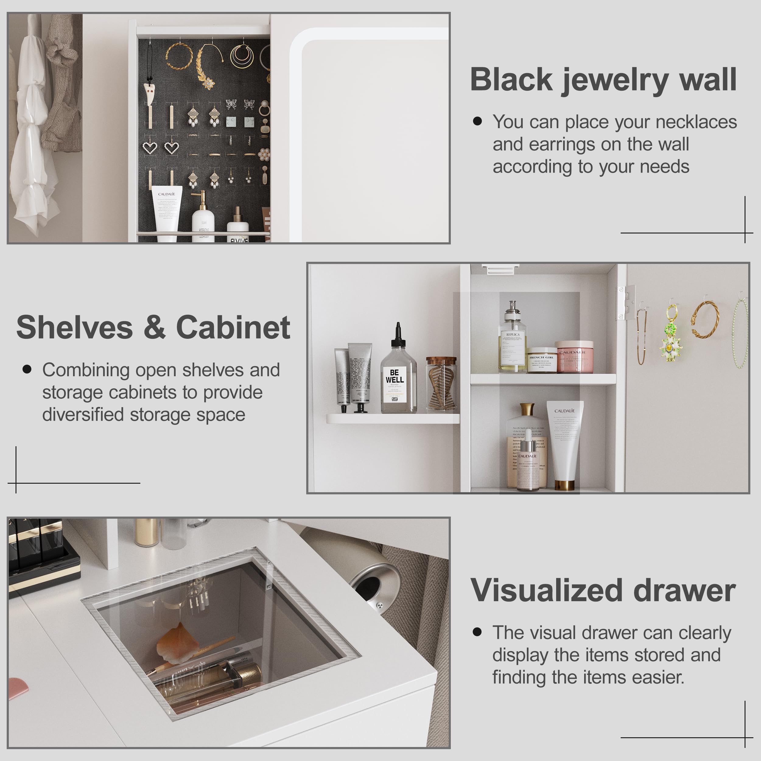 Fameill White Vanity Desk with Mirror and LED Lights - Makeup Dressing Table Set with Power Strip, Sliding Locker & 5 Drawers - 3 Lighting Modes for Bedroom, Dorm or Beauty Salon - Perfect for Makeup Application, Skincare Routine & Jewelry Organization