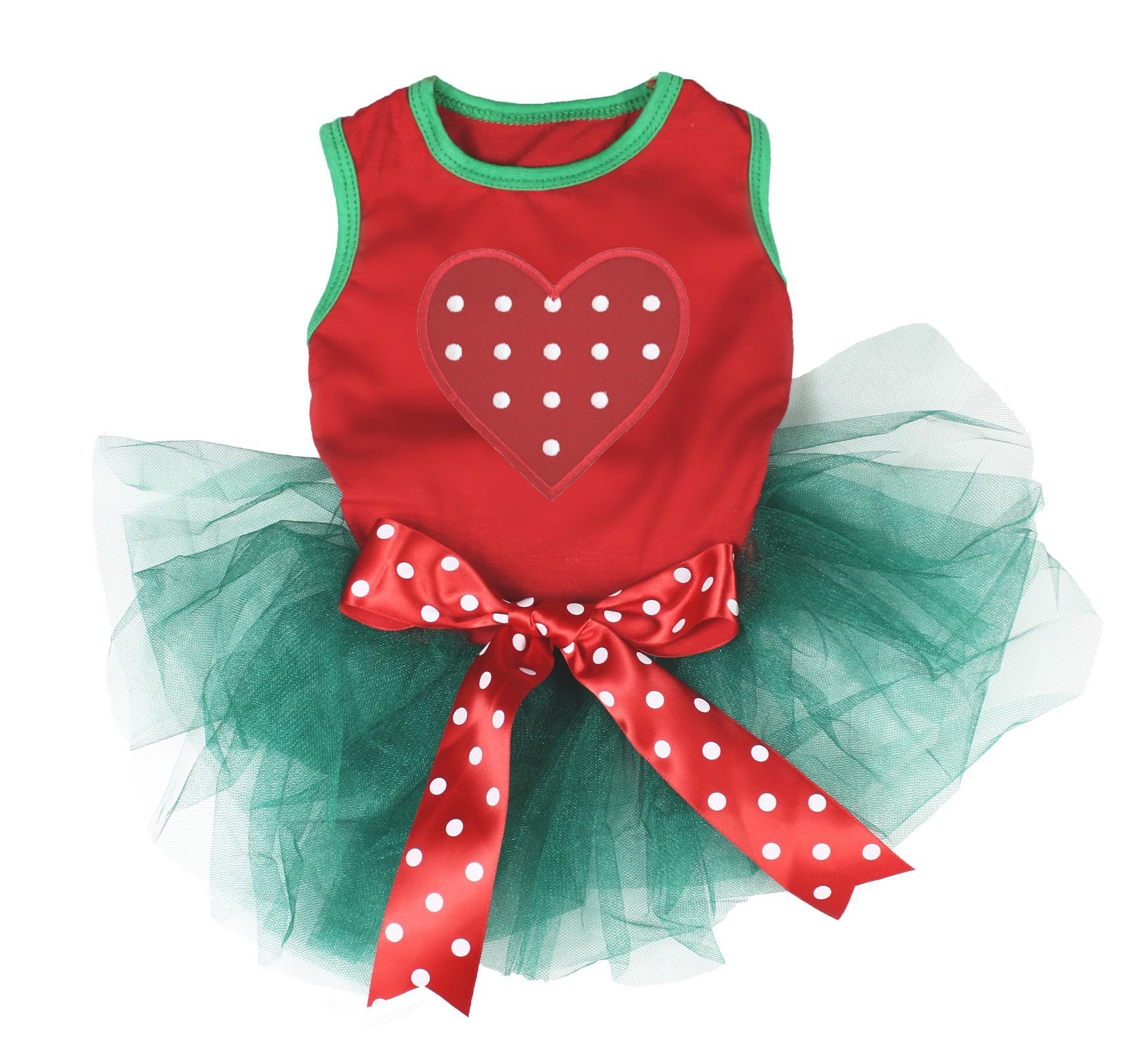 Petitebella Red Polka Dot Heart Puppy Dog Dress for Small Dogs - Cute Teal Green & Red Outfit for Puppies, Perfect for Birthday Parties, Photo Shoots & Daily Walks