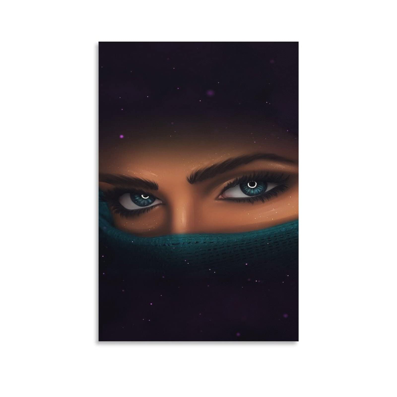 Indian Woman with Blue Eyes Canvas Wall Art Print - 08x12inch (20x30cm) Unframed Poster for Bedroom, Living Room & Office Decor | Masked Woman Painting, Home & Wall Decor Gift Idea