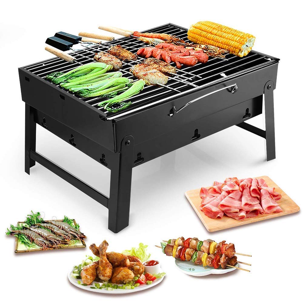 Portable Folding Charcoal BBQ Grill - Lightweight Outdoor Garden & Camping Grill - Compact Design, Easy to Assemble - Perfect for Backyard, Picnic, Beach & Tailgating Parties