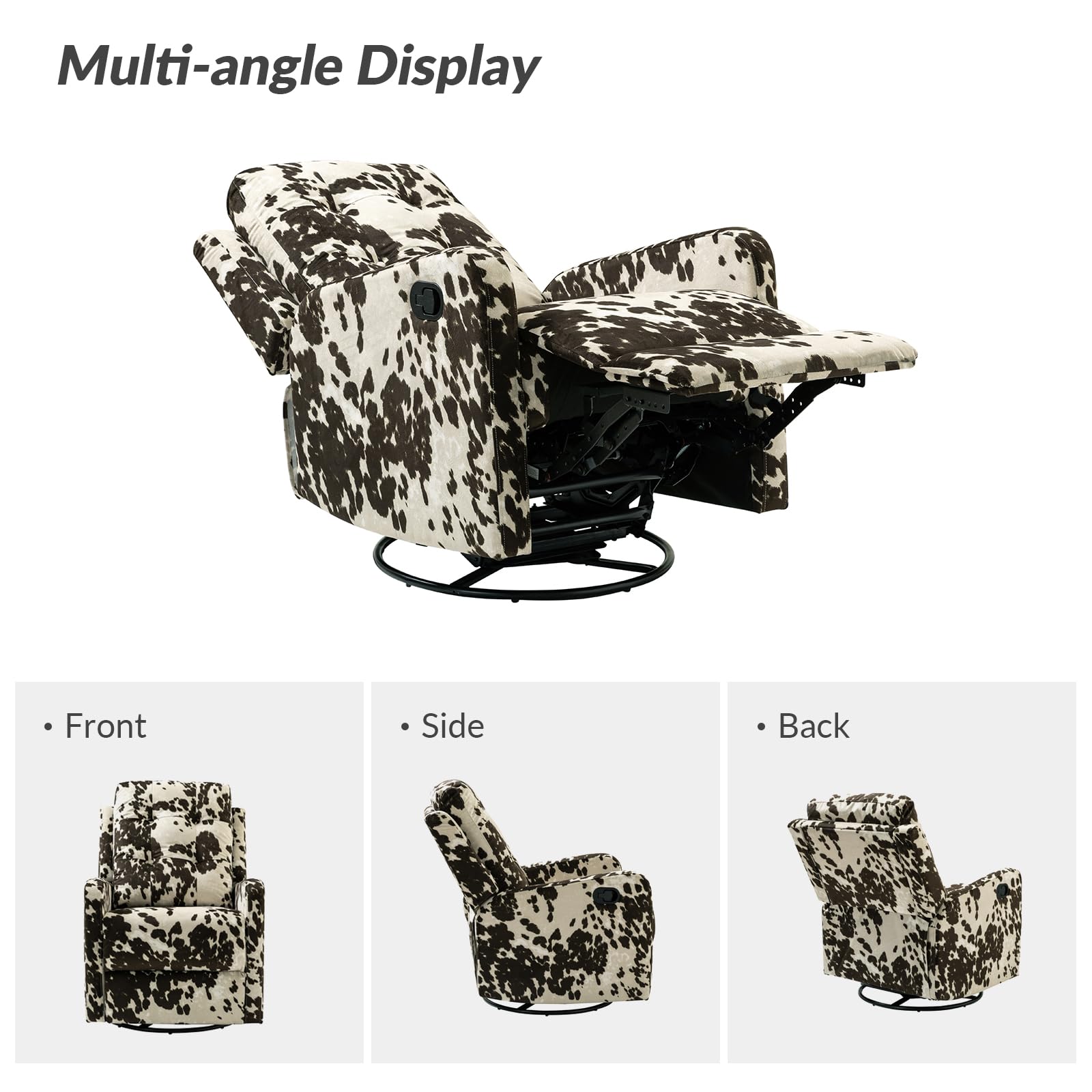 HULALA HOME 2-Piece Recliner Chair Set - Modern Printed Fabric Rocking Recliner Sofa with 360° Swivel, Adjustable Backrest & Footrest - Brown - Perfect for Living Room, Nursery, or Home Theater Relaxation