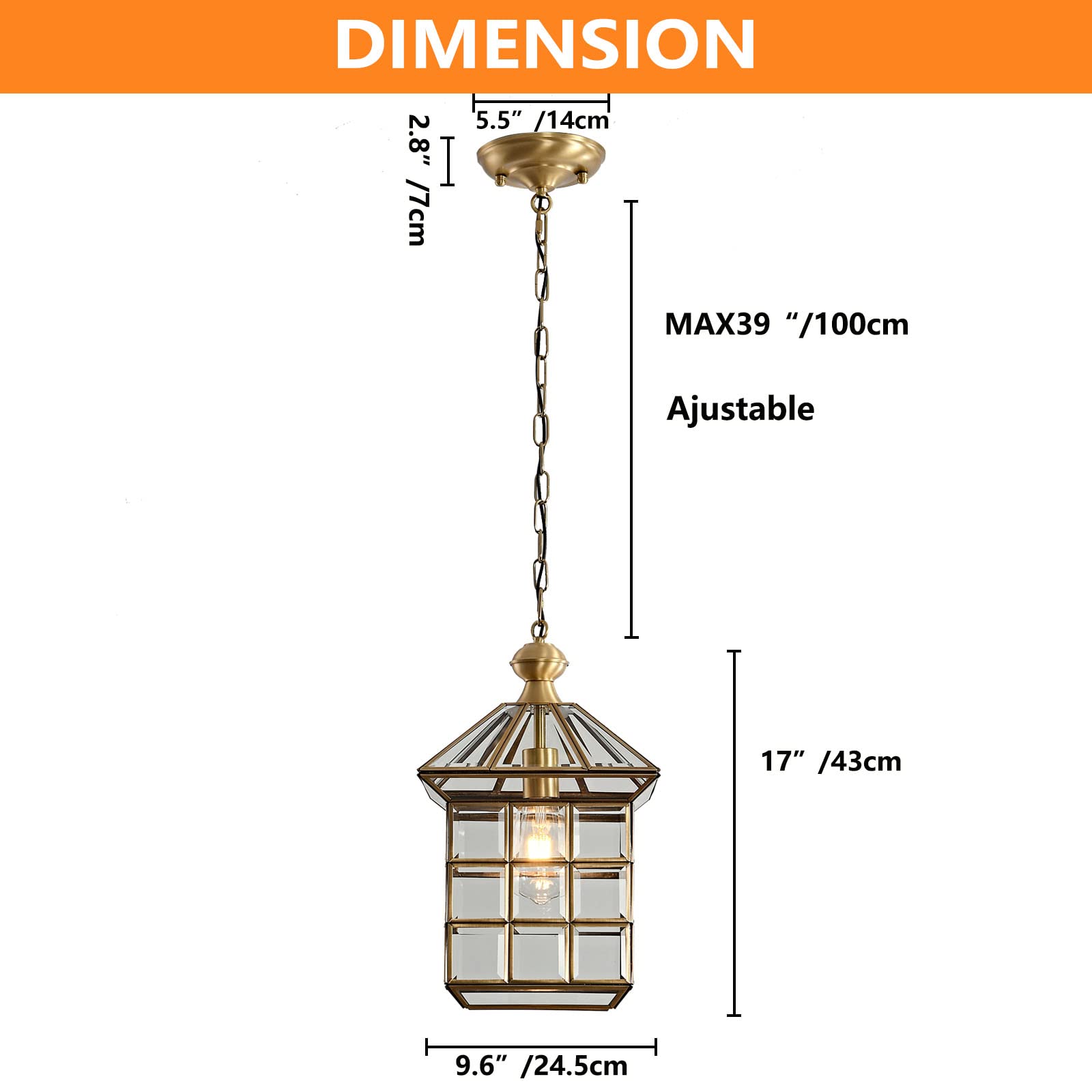 Milaii Copper Brass Outdoor Pendant Lights - Waterproof Hanging Porch Light Fixture with Clear Glass, Exterior Lantern for Patio, Garden, Deck, Entryway, Kitchen & Dining Room | Weather-Resistant Outdoor Lighting for Home & Commercial Spaces