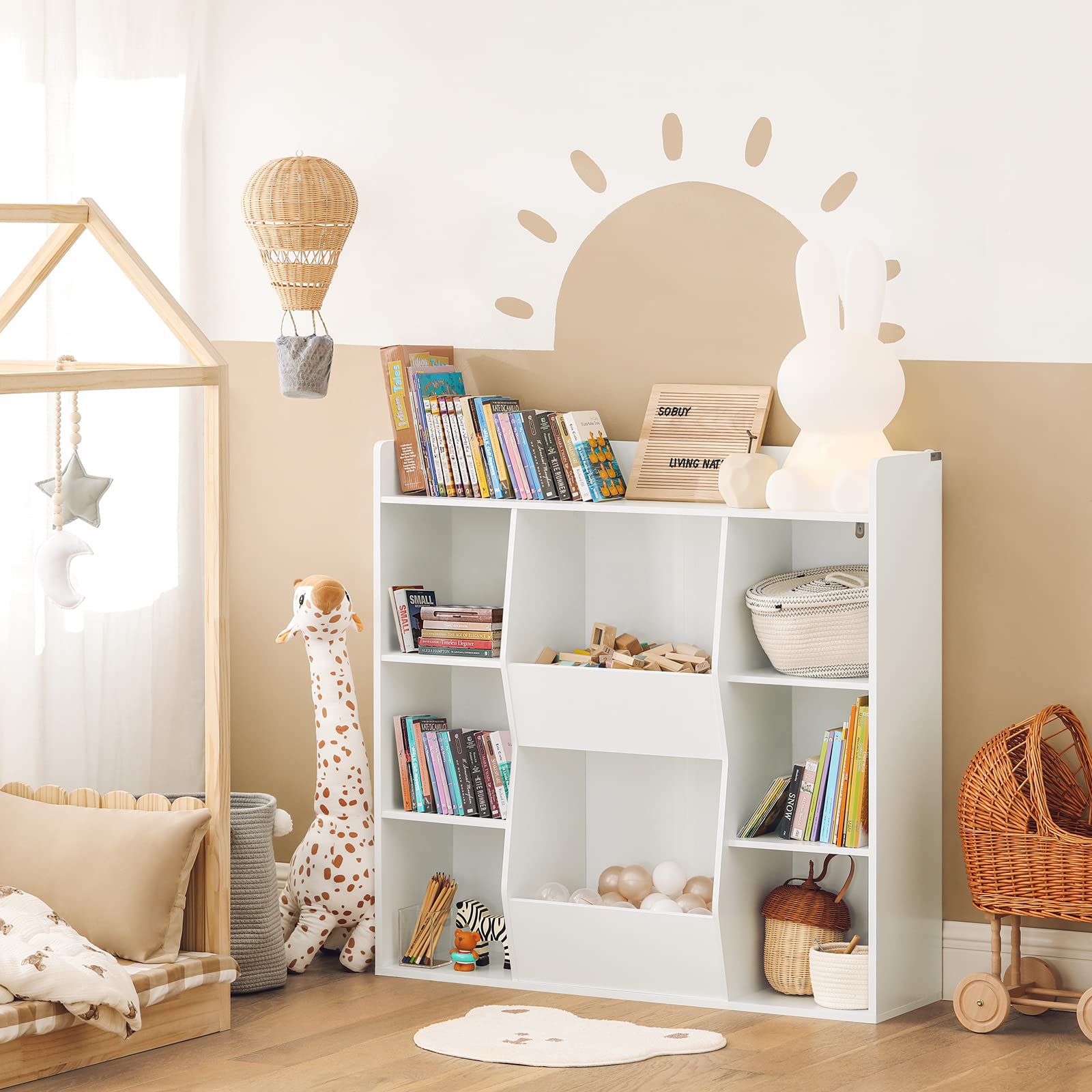SoBuy Kids Bookcase with 8 Storage Compartments - Children's Bookshelf & Toy Organizer for Bedroom, Playroom, or Classroom - Sturdy Wooden Storage Shelf for Books, Toys, and Display Items