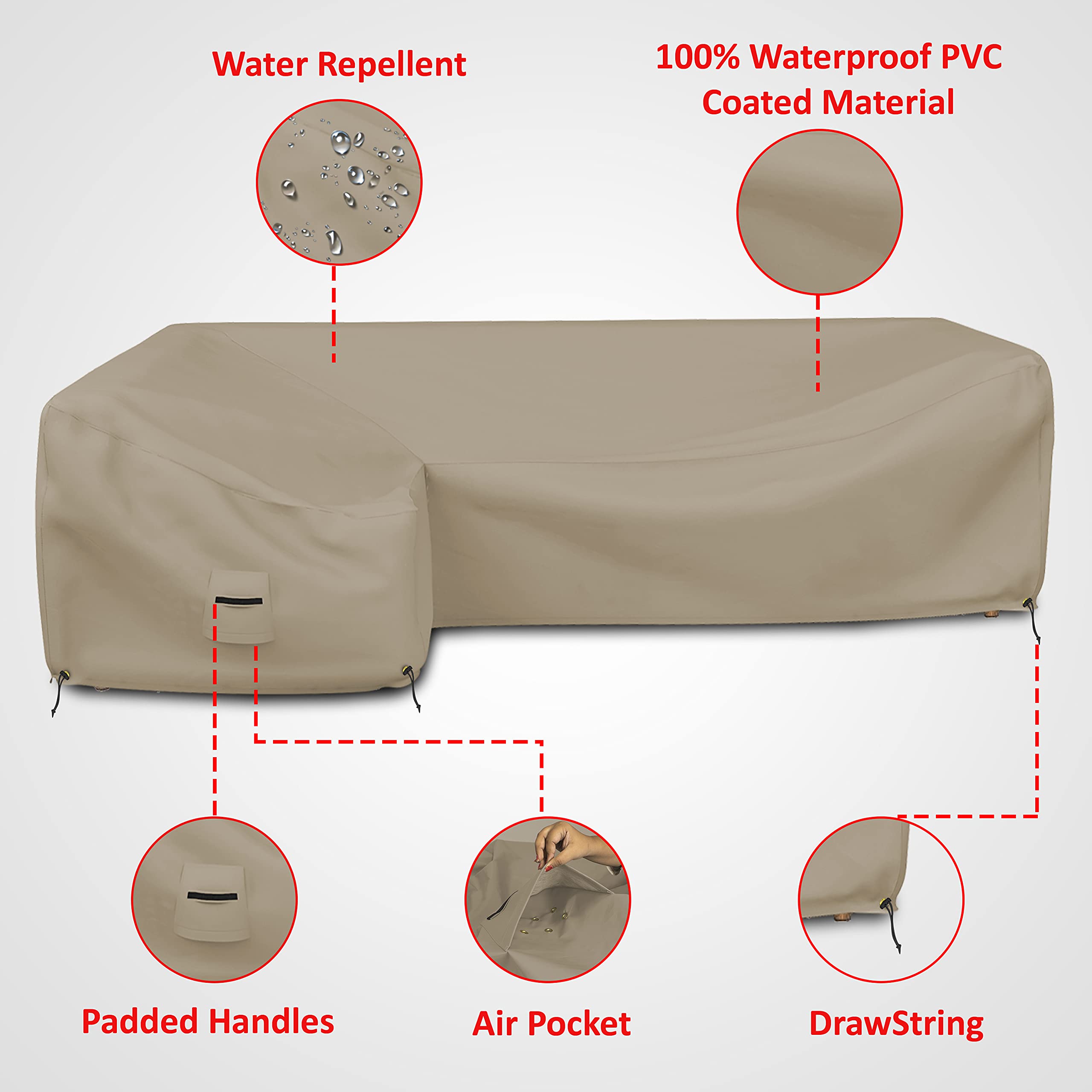 Premium L-Shaped Sectional Sofa Cover - 12 Oz Waterproof, Tear & UV Resistant Furniture Protector with Handles & Air Pockets (Left Side, 90